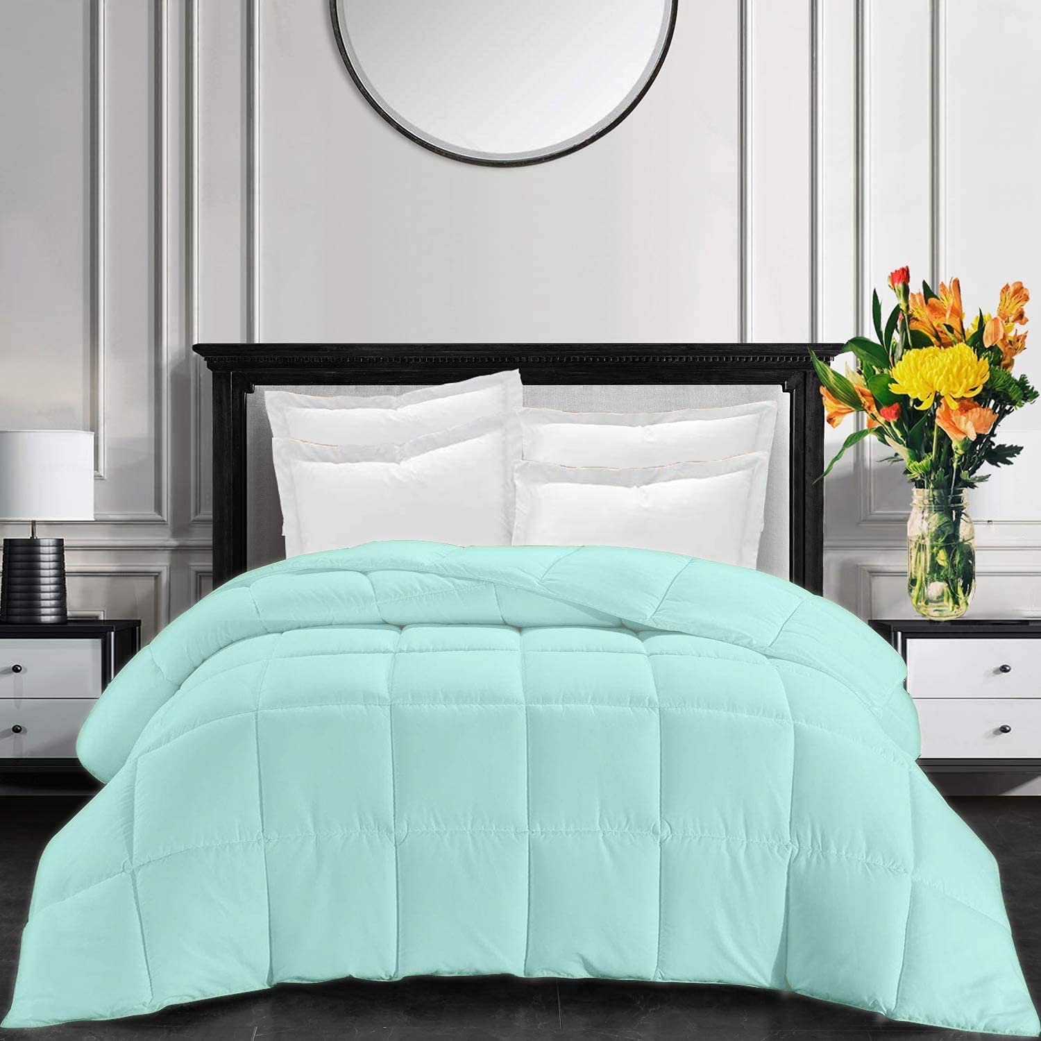Premium 100% Egyptian Cotton Quilted Bedspread - Full Size 82x86 Inches, 300 GSM, 1000 Thread Count, All-Season Soft & Breathable Comforter (Aqua Solid) - Perfect for Master Bedrooms, Guest Rooms & Cozy Home Decor