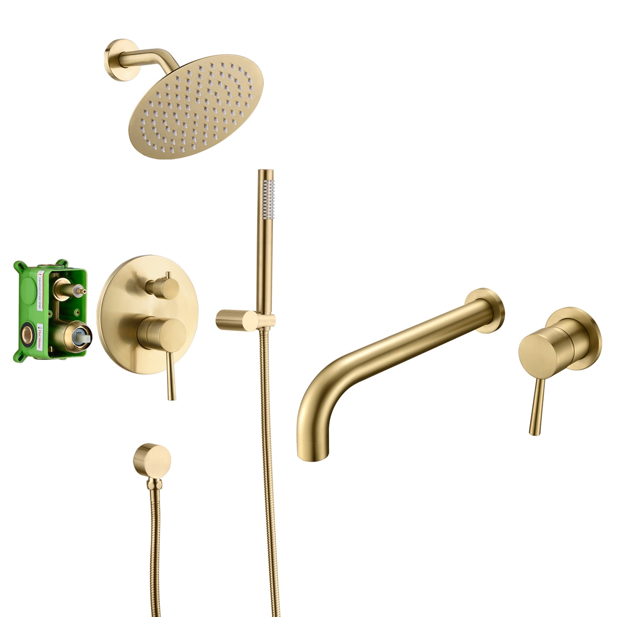 Premium Shower Faucet Set S3223BGI + Wall Mount Tub Filler S2149BGI - Complete Bathroom Fixture Kit for Modern Homes, Spa-Like Shower Experience, Easy Installation