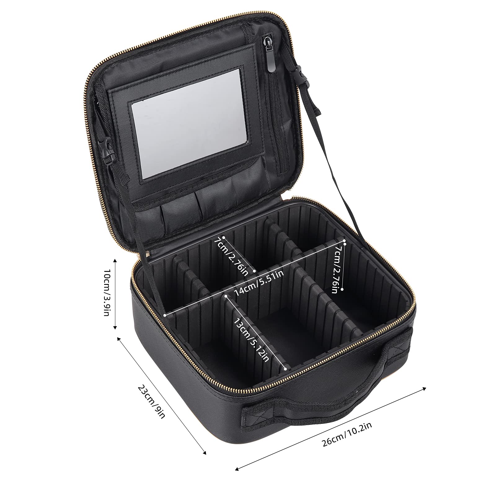 10 Inch Travel Makeup Bag Organizer for Women & Men - Adjustable Divider Cosmetic Case - Black Small Makeup Kit for Travel, Gym & Daily Use