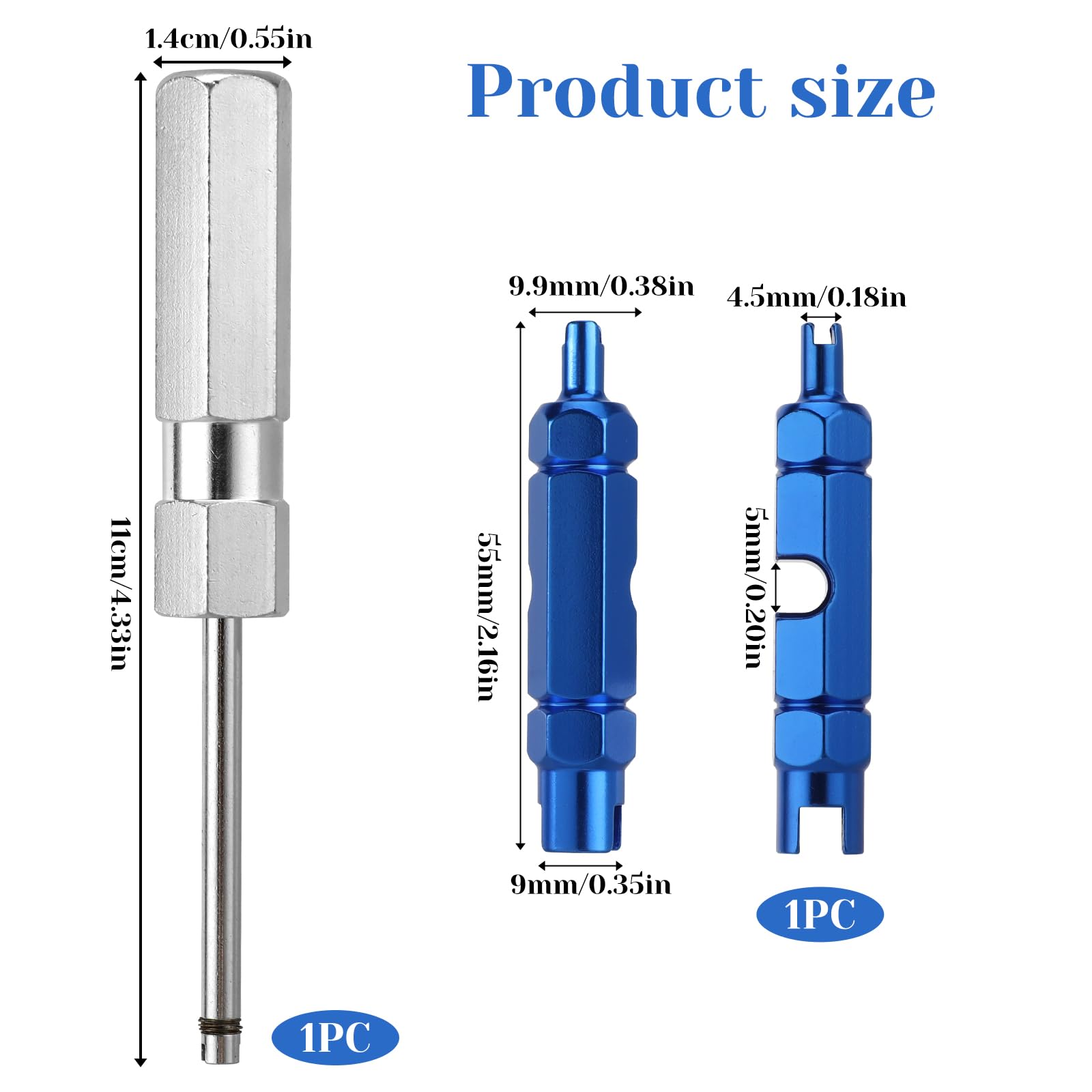 2Pcs Stainless Steel Valve Stem Removal Tool Set - Presta & Schrader Valve Core Puller for Bike & Car Tires - No Scratch Tire Valve Repair Install Tool (Blue) - Perfect for Road Bikes, Mountain Bikes & Auto Tire Maintenance