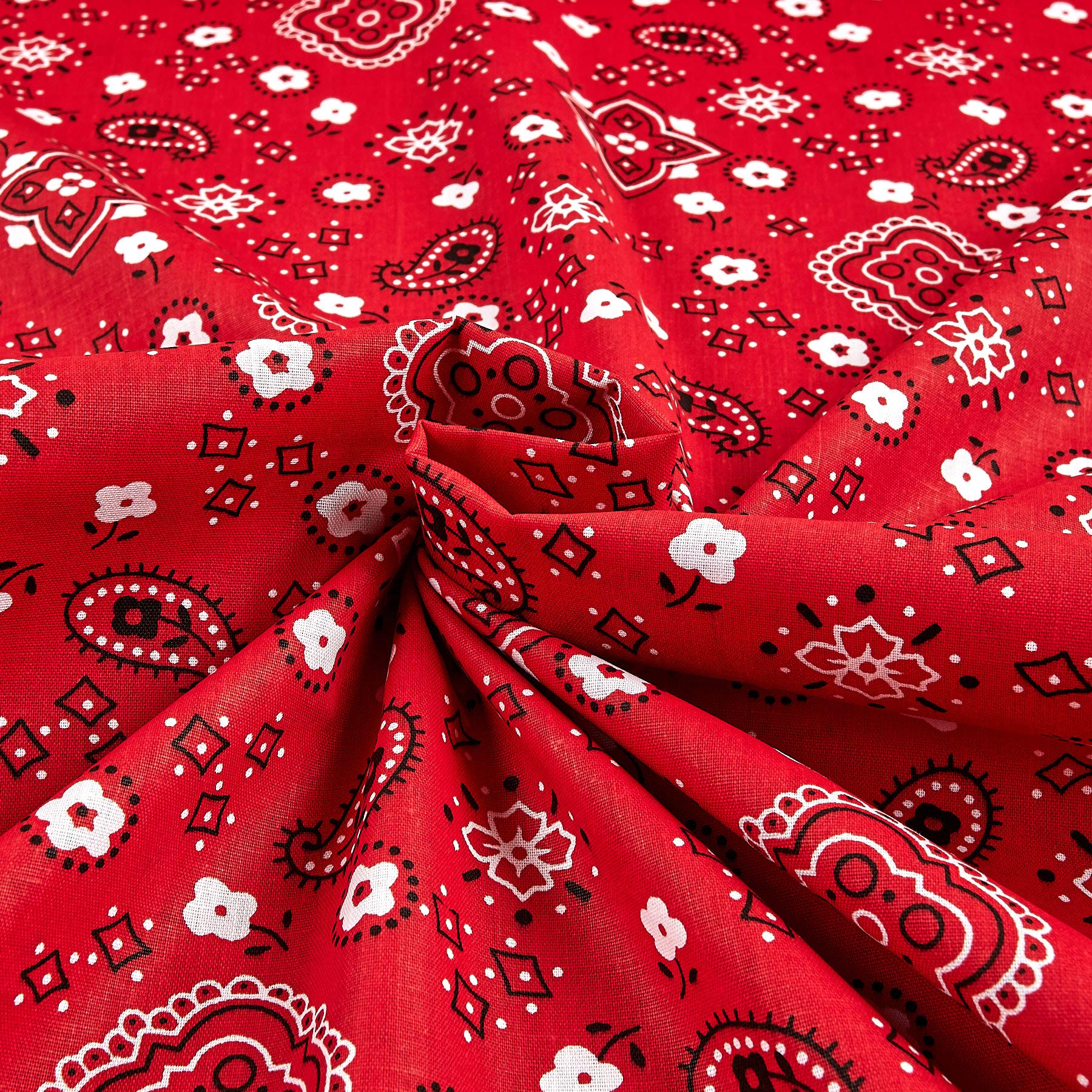 Red Bandana Print Fabric by the Yard - Premium Cotton Material for DIY Crafts, Quilting, Sewing & Fashion Accessories