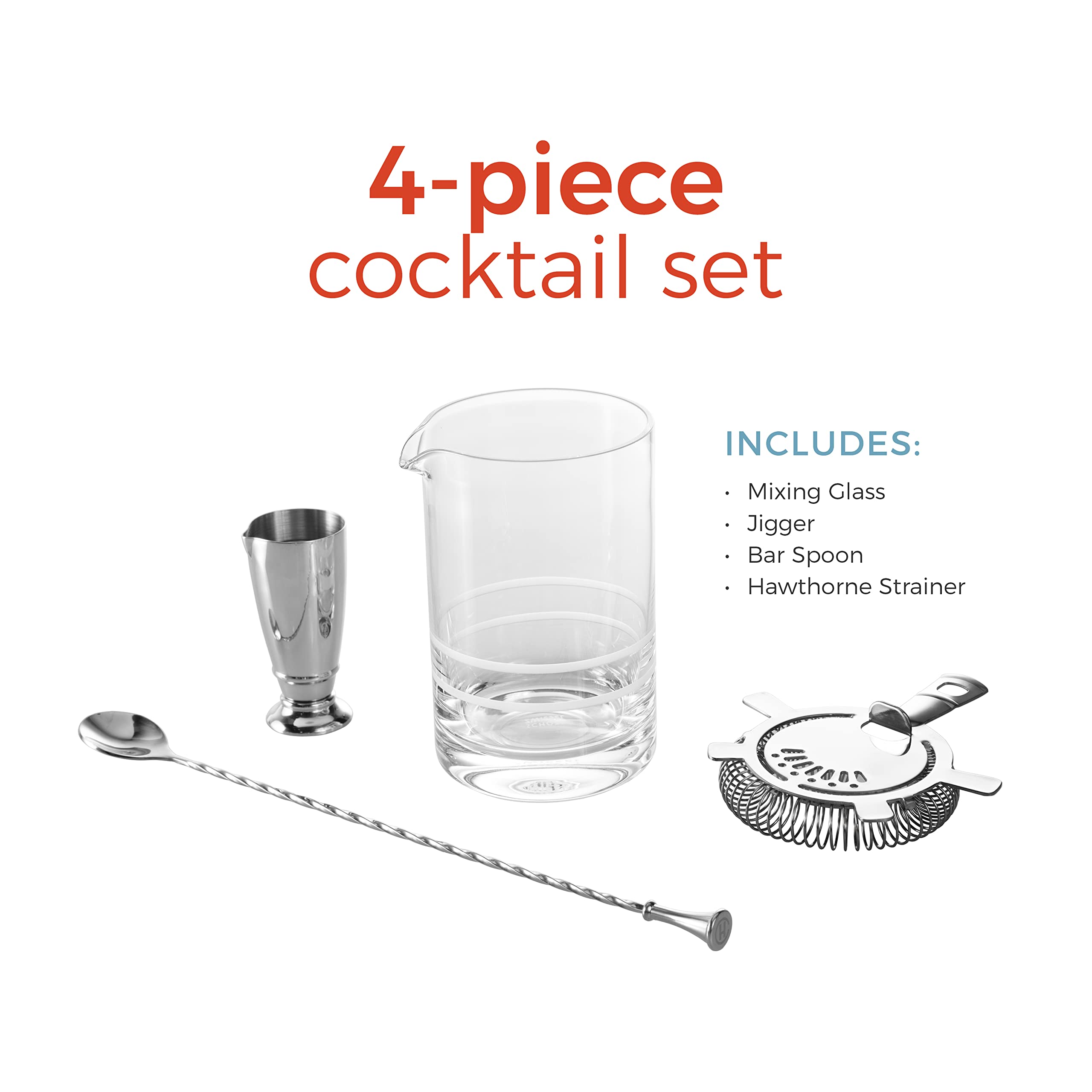 Professional Barware Set by Crafthouse by Fortessa - 4-Piece Mixed Drink Cocktail Kit with Bar Tools (Ideal for Home Bars, Cocktail Parties & Professional Bartending)