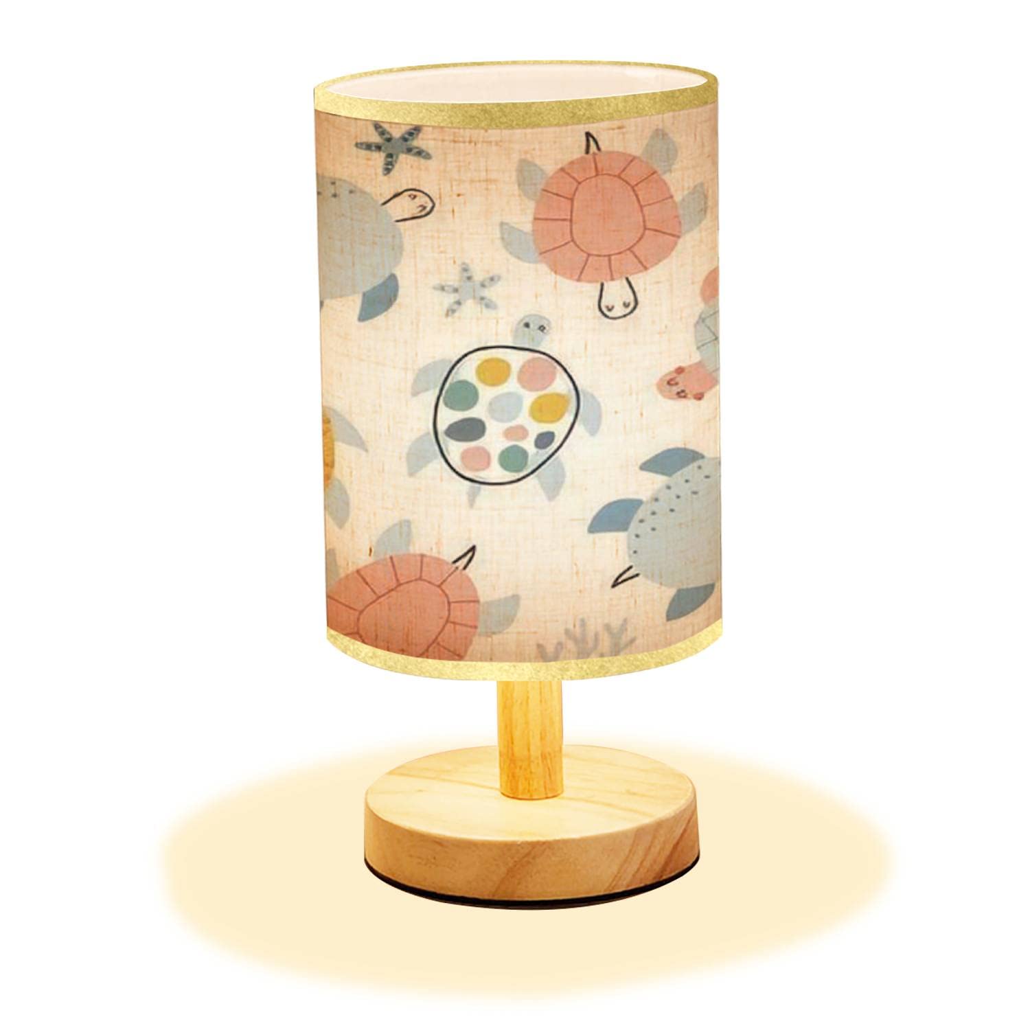 Minimalist Scandinavian Wood Nightstand Lamp with Flaxen Fabric Shade - Cute Turtle Design Kids Bedside Lamp for Nursery, Bedroom & Living Room | Perfect for Reading, Decor & Cozy Ambience
