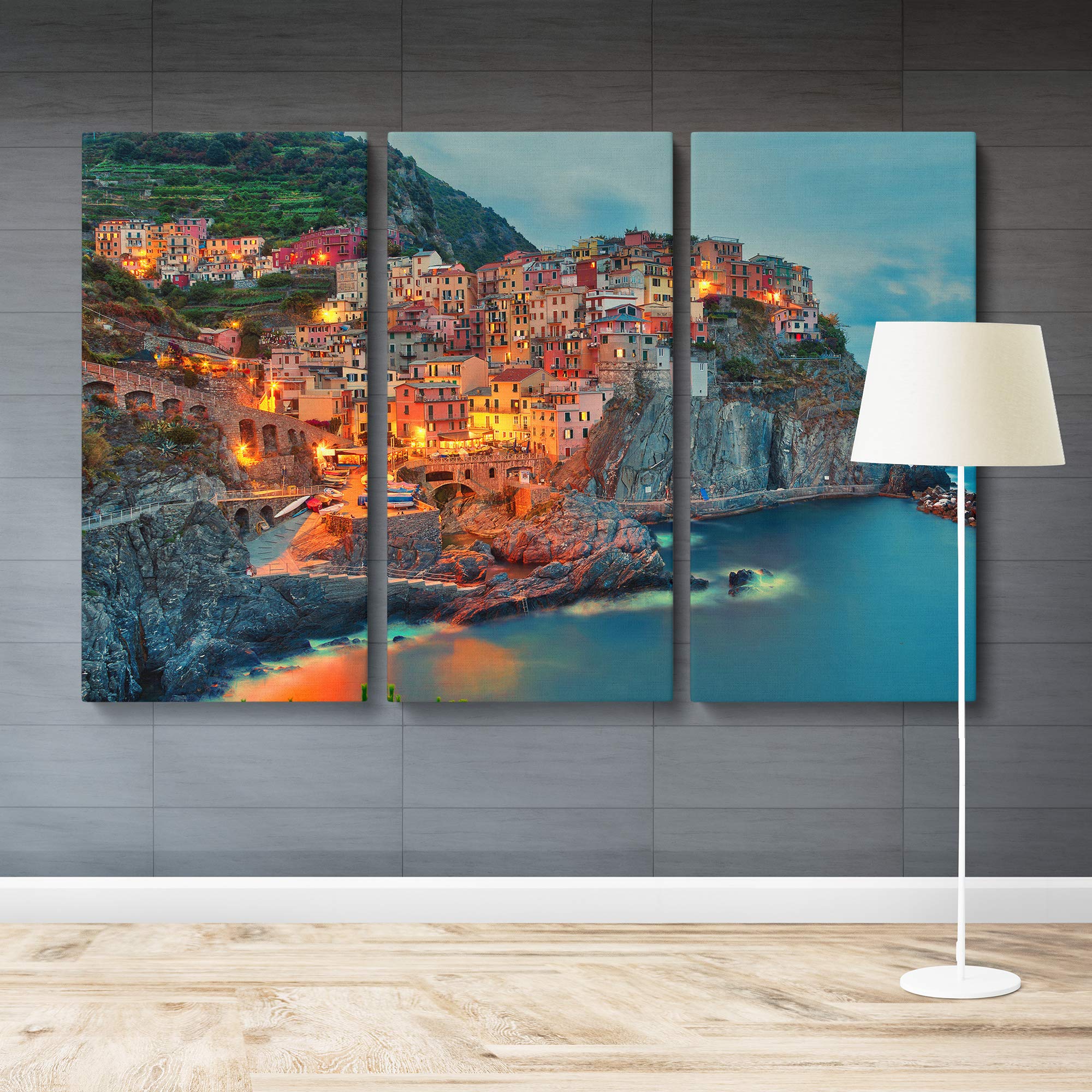 Manarola Cinque Terre Italy Landscape Canvas Art Print - 3 Piece Large Wall Art Set for Home Decor, Travel Inspired Living Room & Office Wall Decor