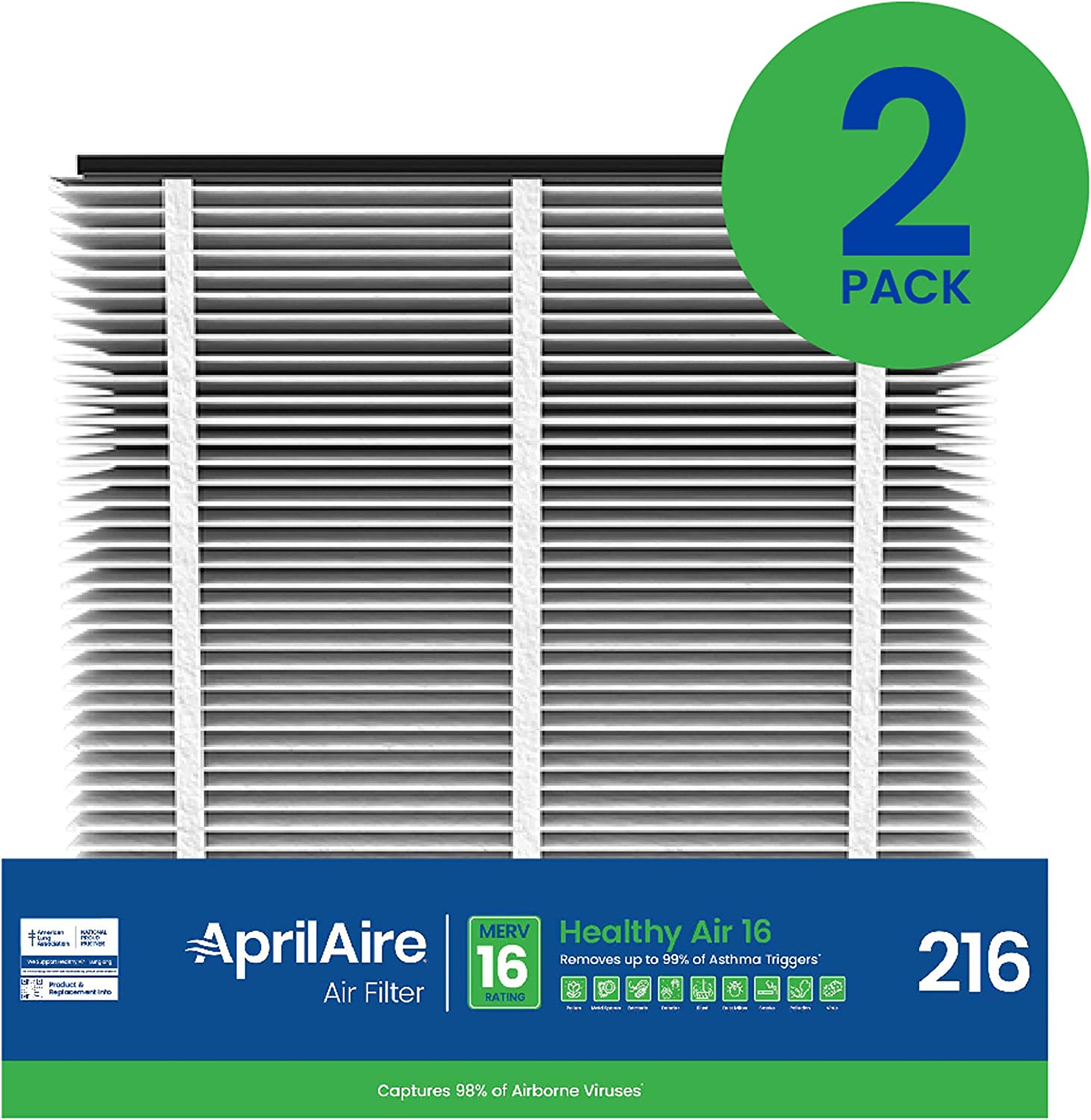 Aprilaire 216 Furnace Filter MERV 16 Replacement Media - 2 Pack | High Efficiency Air Filter for HVAC Systems | Perfect for Home, Office & Commercial Use