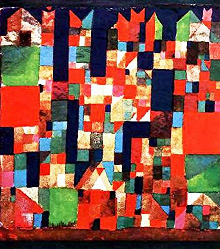 Paul Klee City Picture with Red and Green Accents - 20x20 Inch Premium Canvas Wall Art Print for Living Room, Bedroom & Office Decor
