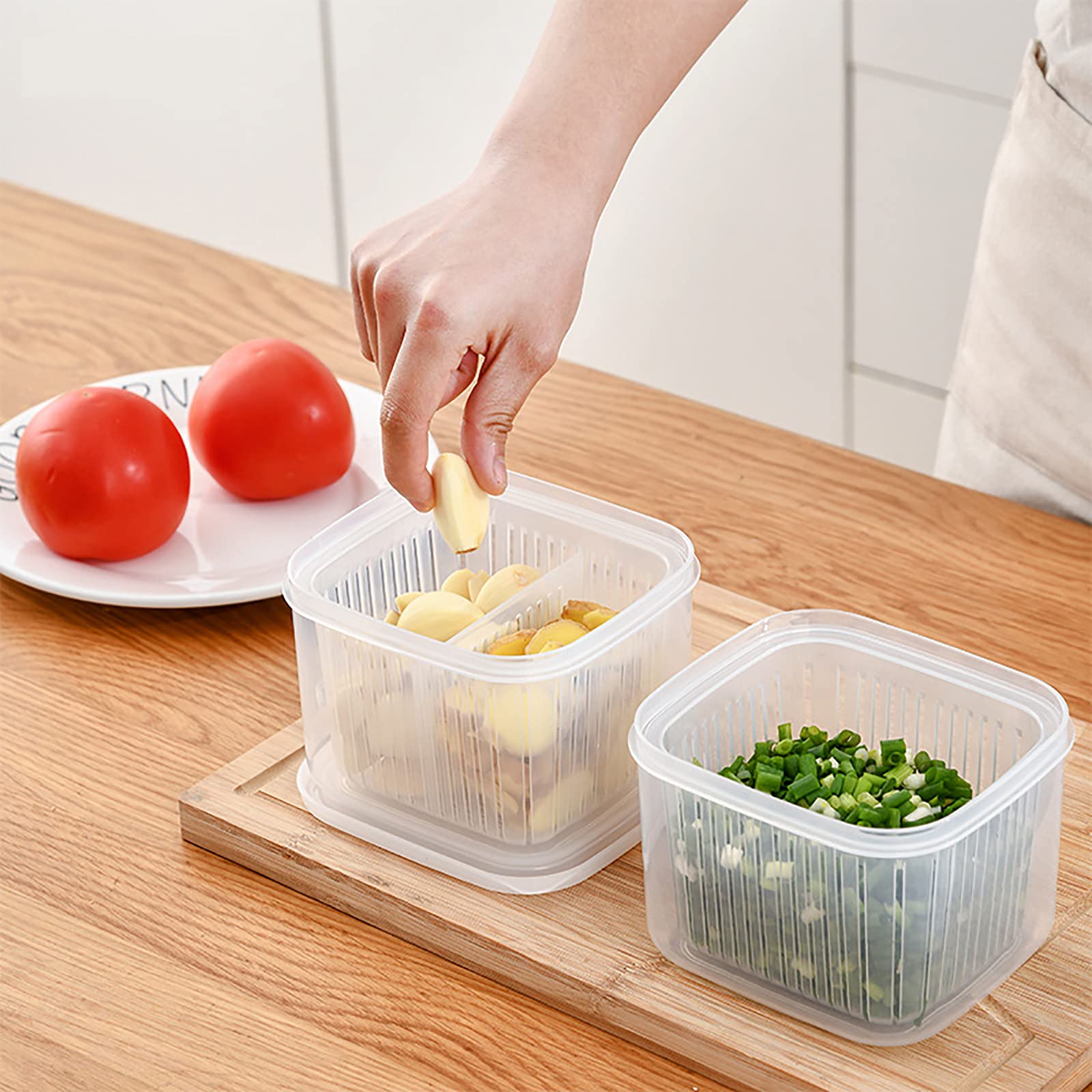 2 Pack BPA-Free Vegetable & Fruit Storage Containers with Leak-Proof Lids - Fresh Produce Saver for Berries, Grapes & Salad - Perfect for Fridge Organization & Meal Prep
