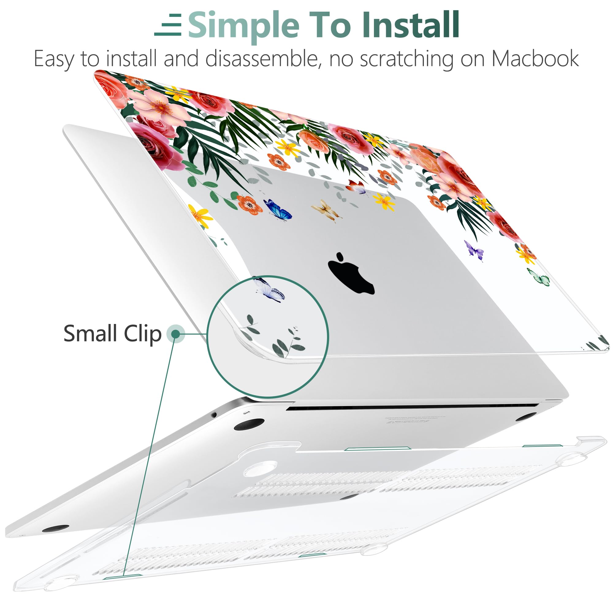 Ultra Slim Hard Shell Case for MacBook Pro 13 inch 2020 (A2251/A2289/A2338 M1) with Keyboard Cover & Screen Protector | Butterfly Floral Design | Perfect for Work, Travel & School Protection