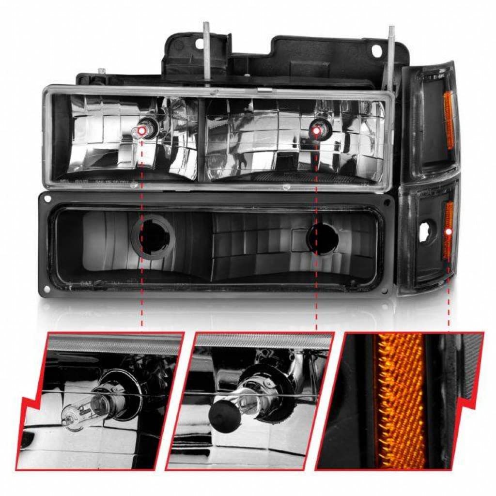 ANZO Crystal Black Headlights for 1988-1991 GMC V3500 | Replacement Headlights for Improved Night Visibility | Perfect for Off-Roading & Truck Upgrades