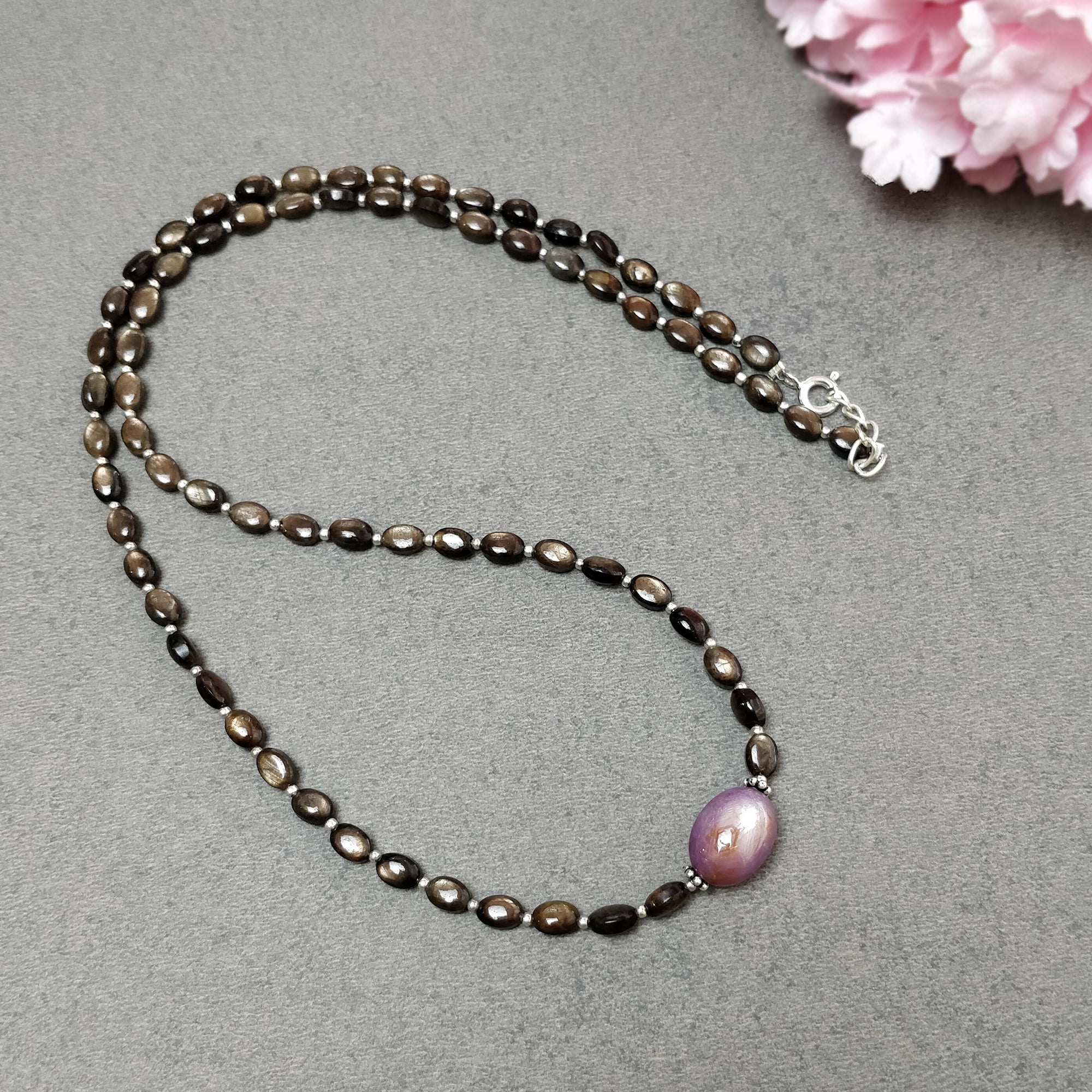 Natural Chocolate Sapphire & Star Ruby Gemstone Necklace - 83.00cts Untreated Oval Cut with 925 Sterling Silver (6x4mm & 14x10mm) | Elegant Jewelry for Women, Perfect for Weddings, Anniversaries & Special Occasions
