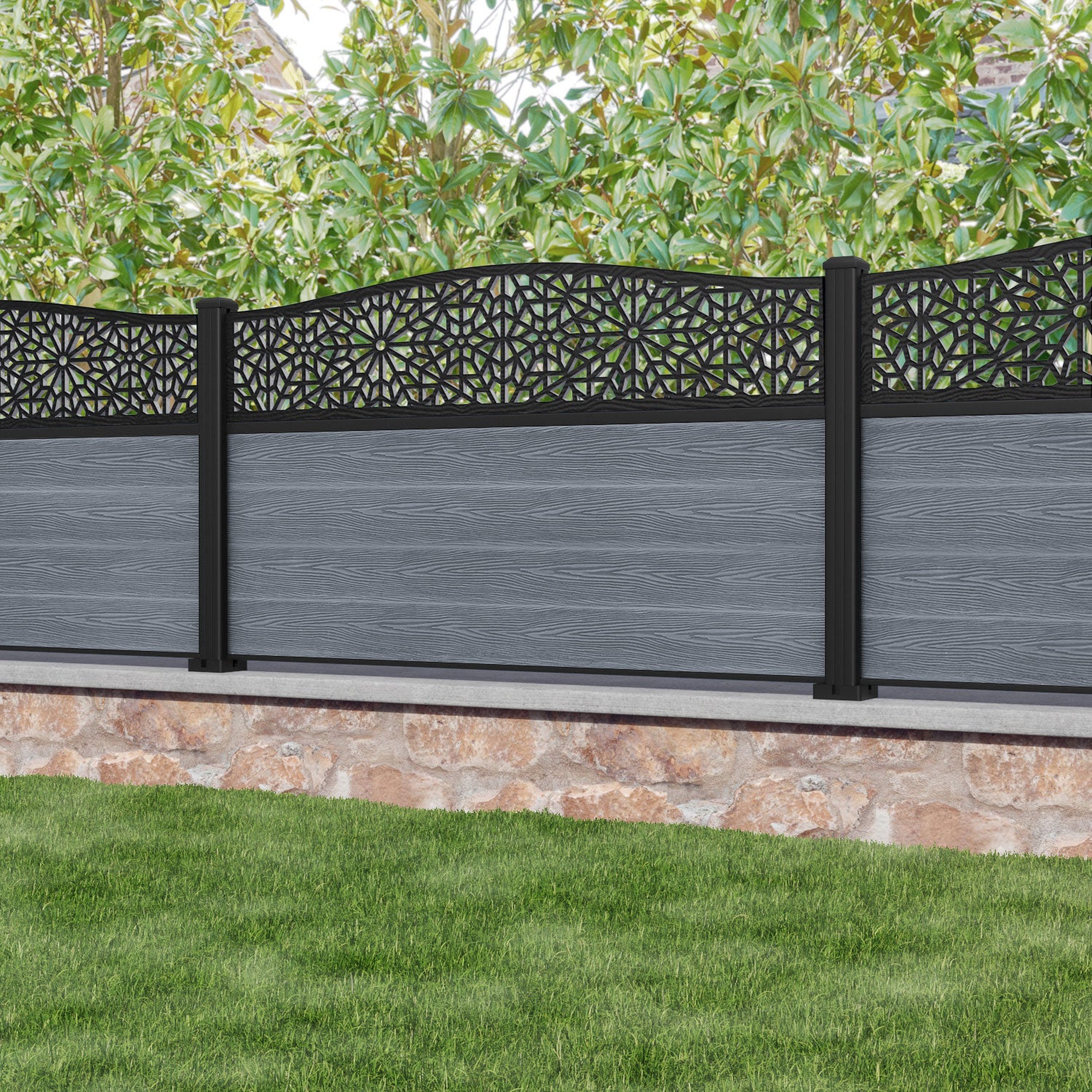 Classic Alnara Curved Top Fence Panel - Anthracite Grey Aluminum Fence with Durable Posts | Perfect for Garden, Backyard, and Poolside Privacy