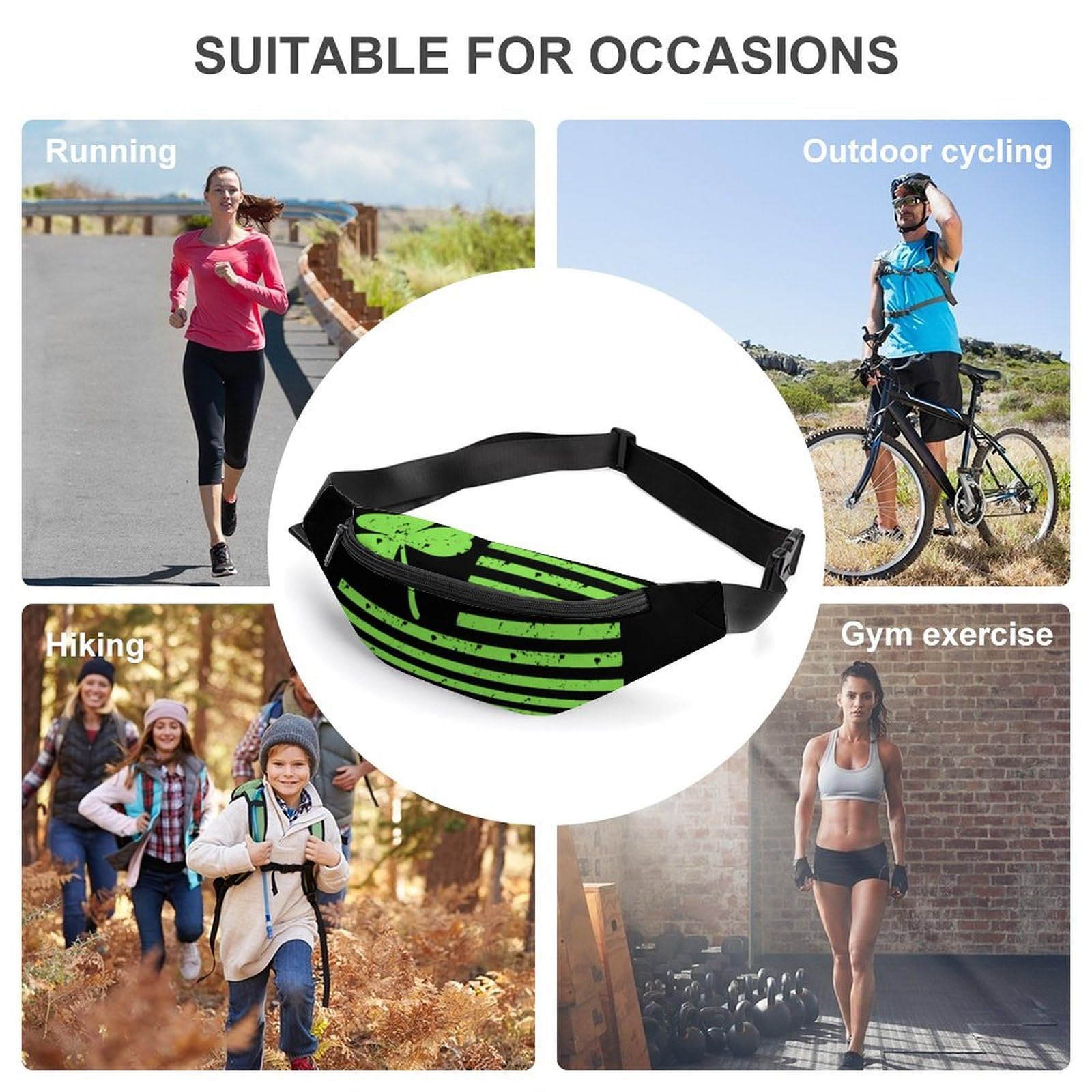 Shamrock Flag Belt Bag - Adjustable Waist Pouch & Crossbody Bag for Women & Men - Perfect for Travel, Running, Hiking & Festivals