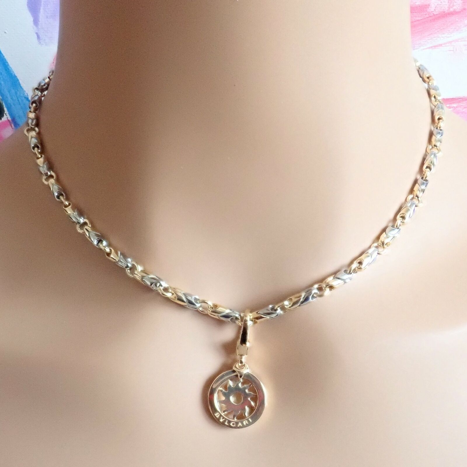 Authentic Bulgari Tondo Sun 18k Yellow Gold Pendant with 18k/Stainless Steel Chain Necklace - Luxury Jewelry Gift for Women, Perfect for Parties & Special Occasions