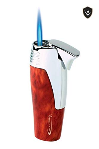 Premium Mahogany Vector KGM Coup Single Flame Butane Torch Lighter - Windproof Refillable Lighter for Cigars, Cooking, Jewelry Soldering & DIY Projects