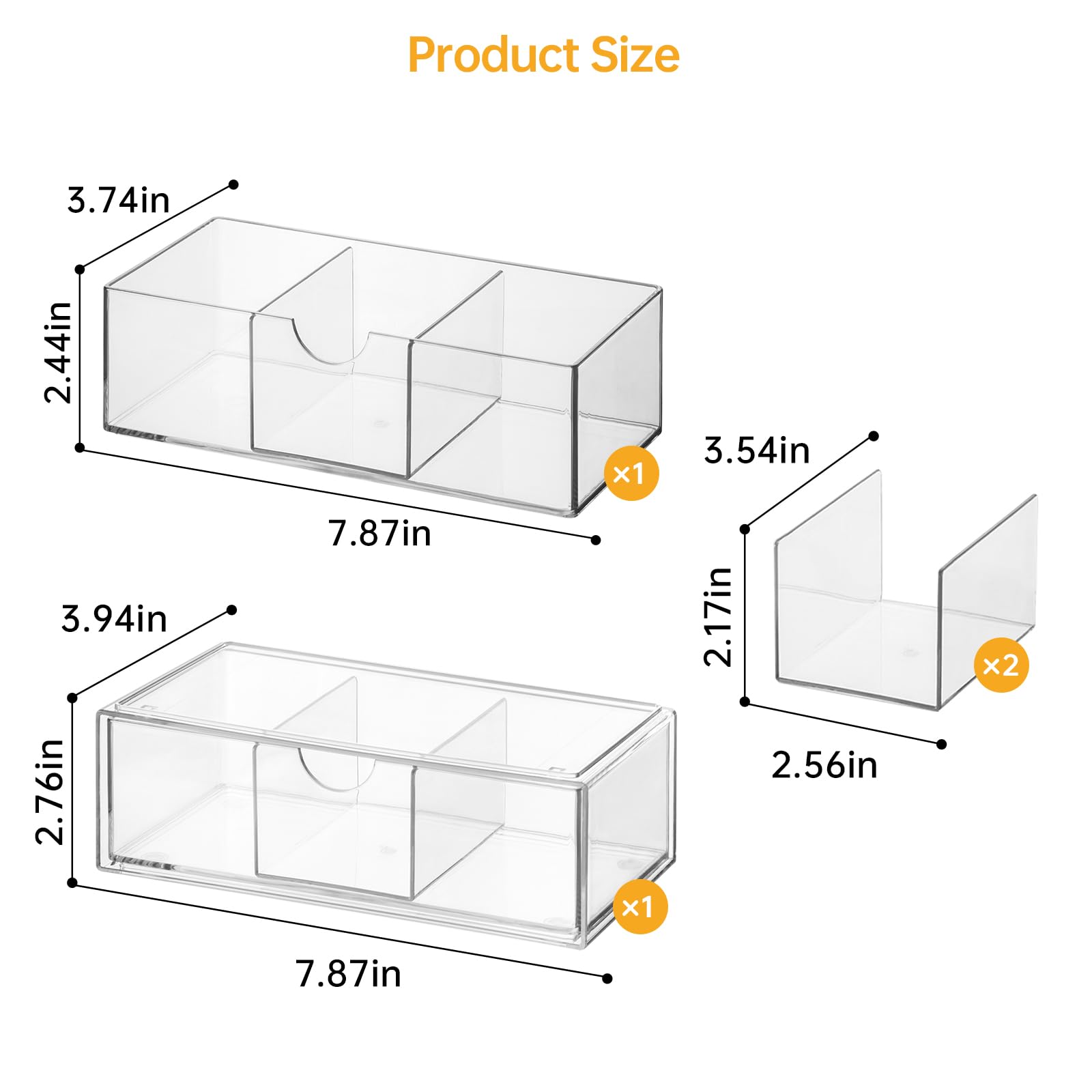 2-Pack Clear Stackable Medicine Cabinet Organizer with Removable Dividers - Bathroom Mirror Storage, Vanity Makeup Drawers, Closet & Countertop Organization for Cosmetics, Toiletries and Small Essentials