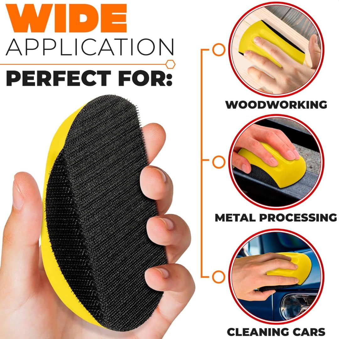 Hook and Loop Hand Sanding Block 5 Inch - Auto Body & Woodworking Sanding Pad with Mouse Sandpaper - Durable Furniture & Automotive Sander Tool (1PK) - Perfect for DIY Projects, Car Repair & Craft Sanding