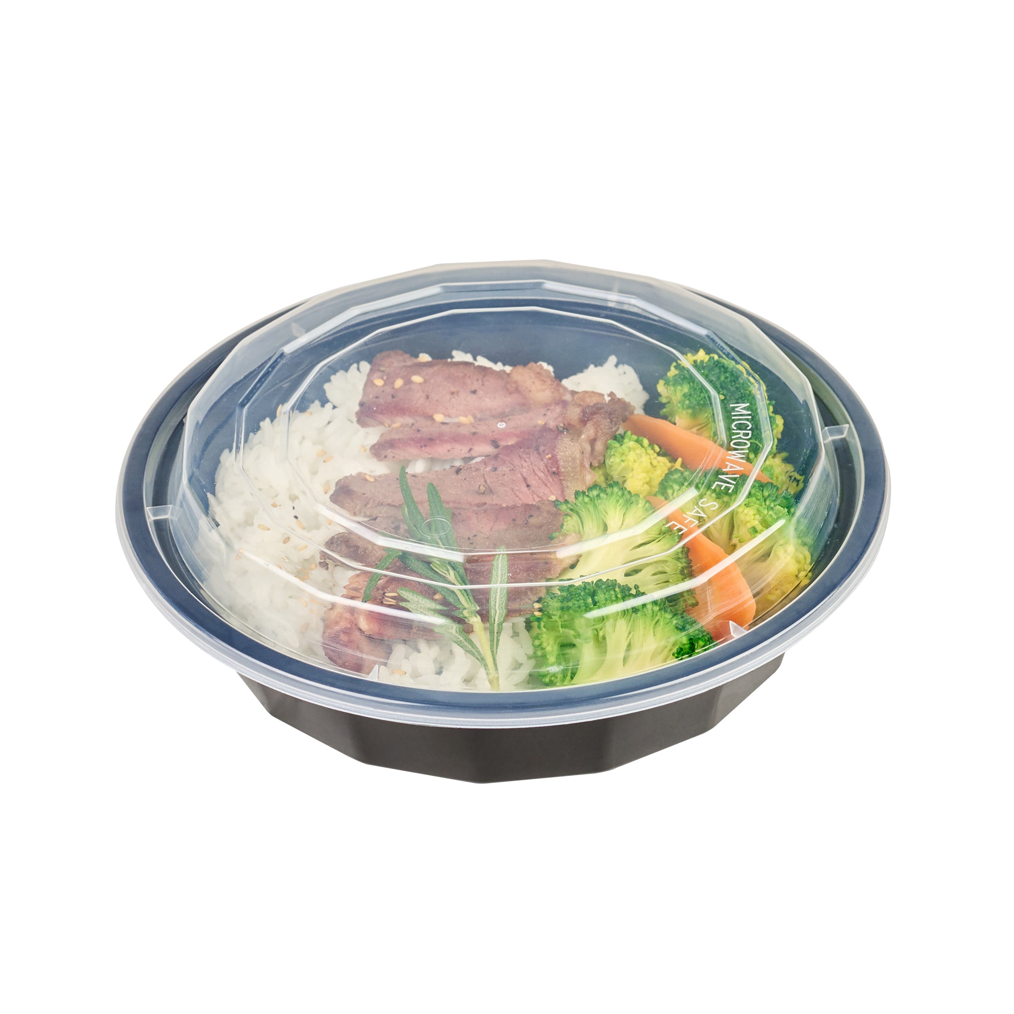 24 oz Round Black Plastic Food Storage Containers with Clear Lids - 100 Pack, Microwave Safe To-Go Boxes (7.25