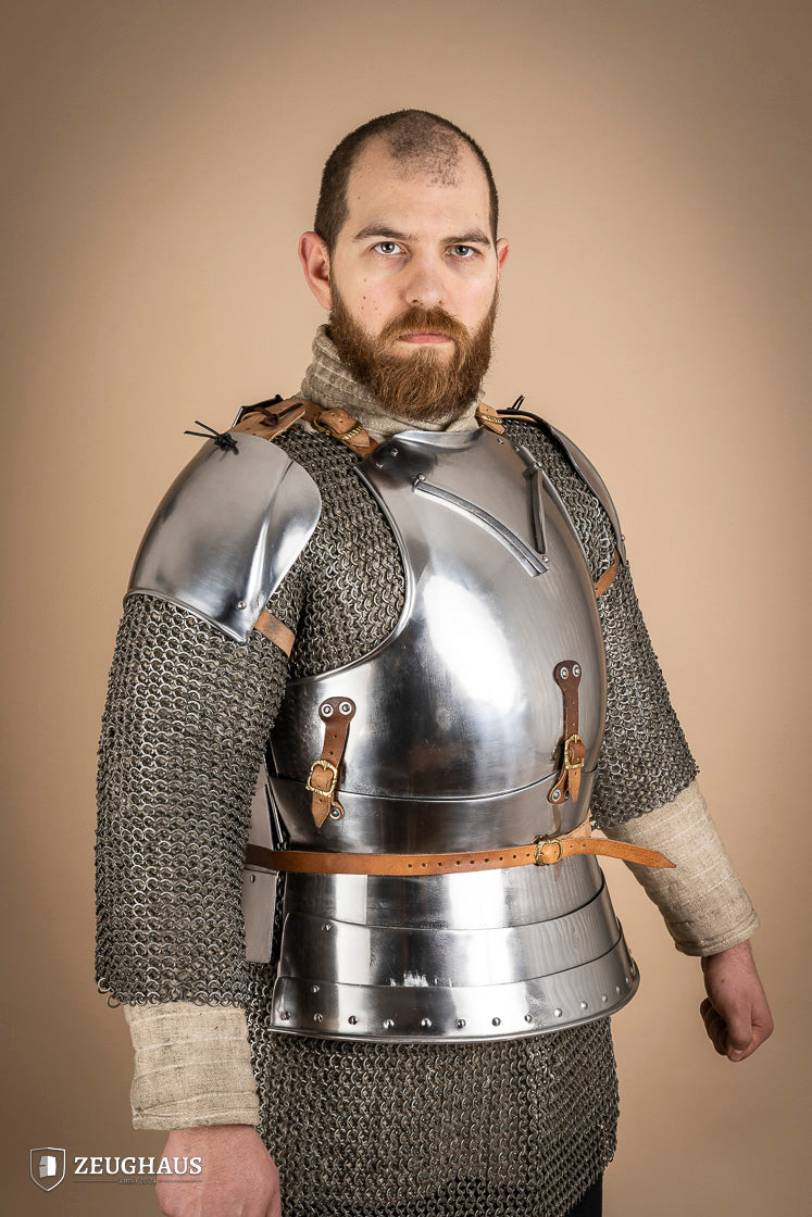 15th Century Medieval Pauldrons - 2.5mm Polished Steel Shoulder Armor for Renaissance Fairs, LARP & Historical Reenactment
