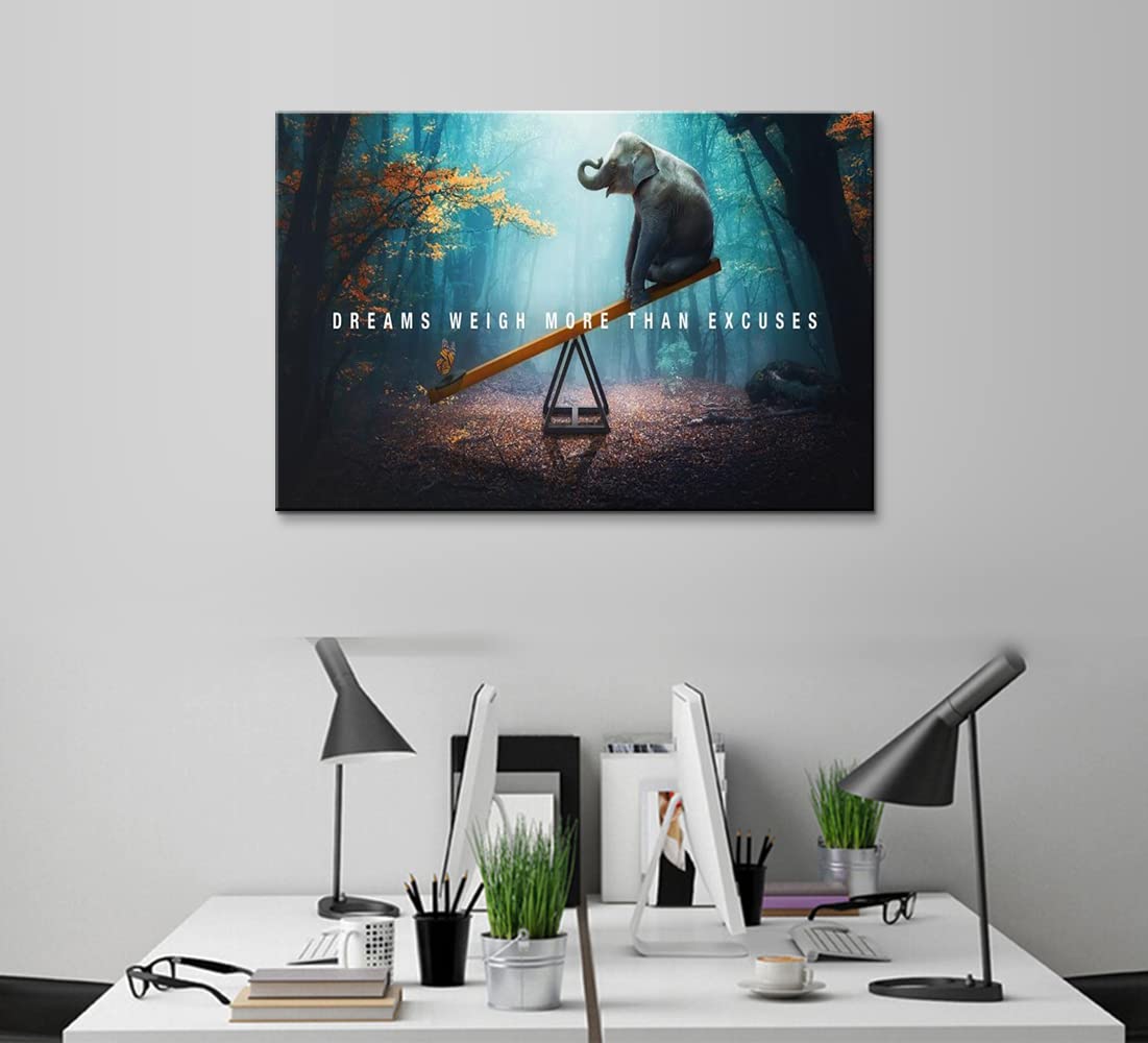 Motivational Office Wall Art - Inspirational Dreams Weigh More Than Excuses Poster (28x40 Inches) - Positive Quote Wall Decor for Home Office, Classroom & Gym