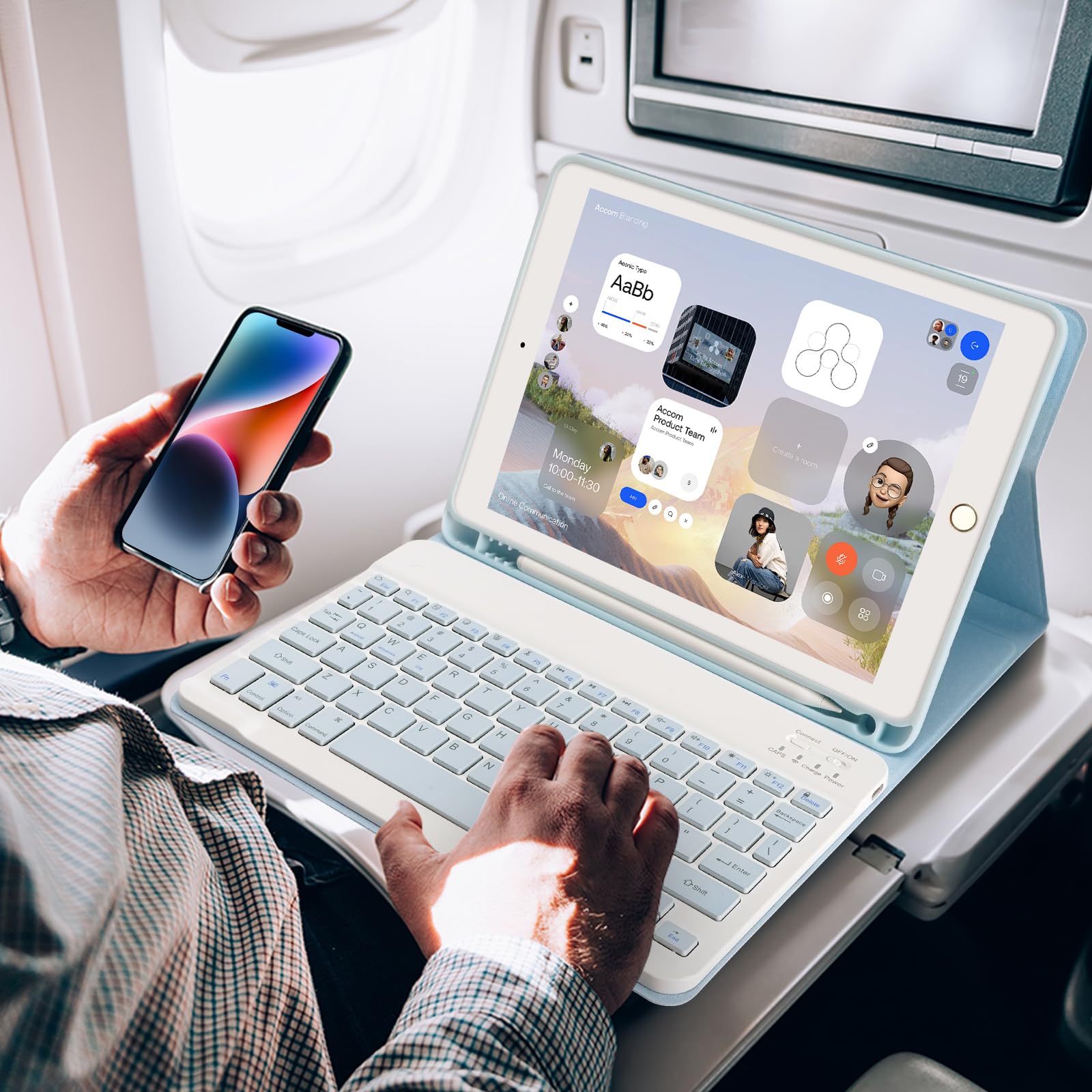 LAMA Wireless Keyboard Case for iPad 9.7 inch (6th/5th Gen iPad, iPad Pro & iPad Air 2/1) - Detachable Bluetooth Keyboard with Pencil Holder, Auto Sleep/Wake Function - Marble Blue | Perfect for Work, Study & Travel