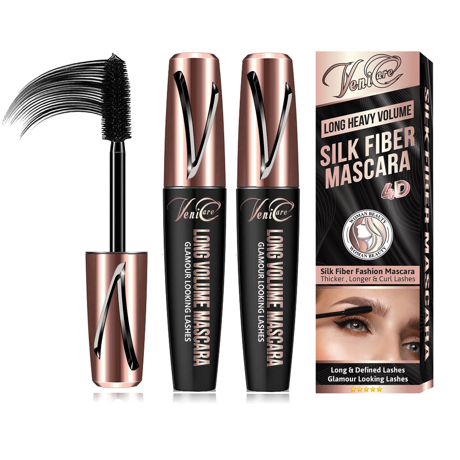 4D Silk Fiber Lash Mascara - Waterproof & Smudge Proof Volumizing Mascara for Longer, Thicker Lashes - Natural No Clumping Eyelash Extension Kit (2 Pack) - Perfect for Daily Wear, Night Out & Special Occasions