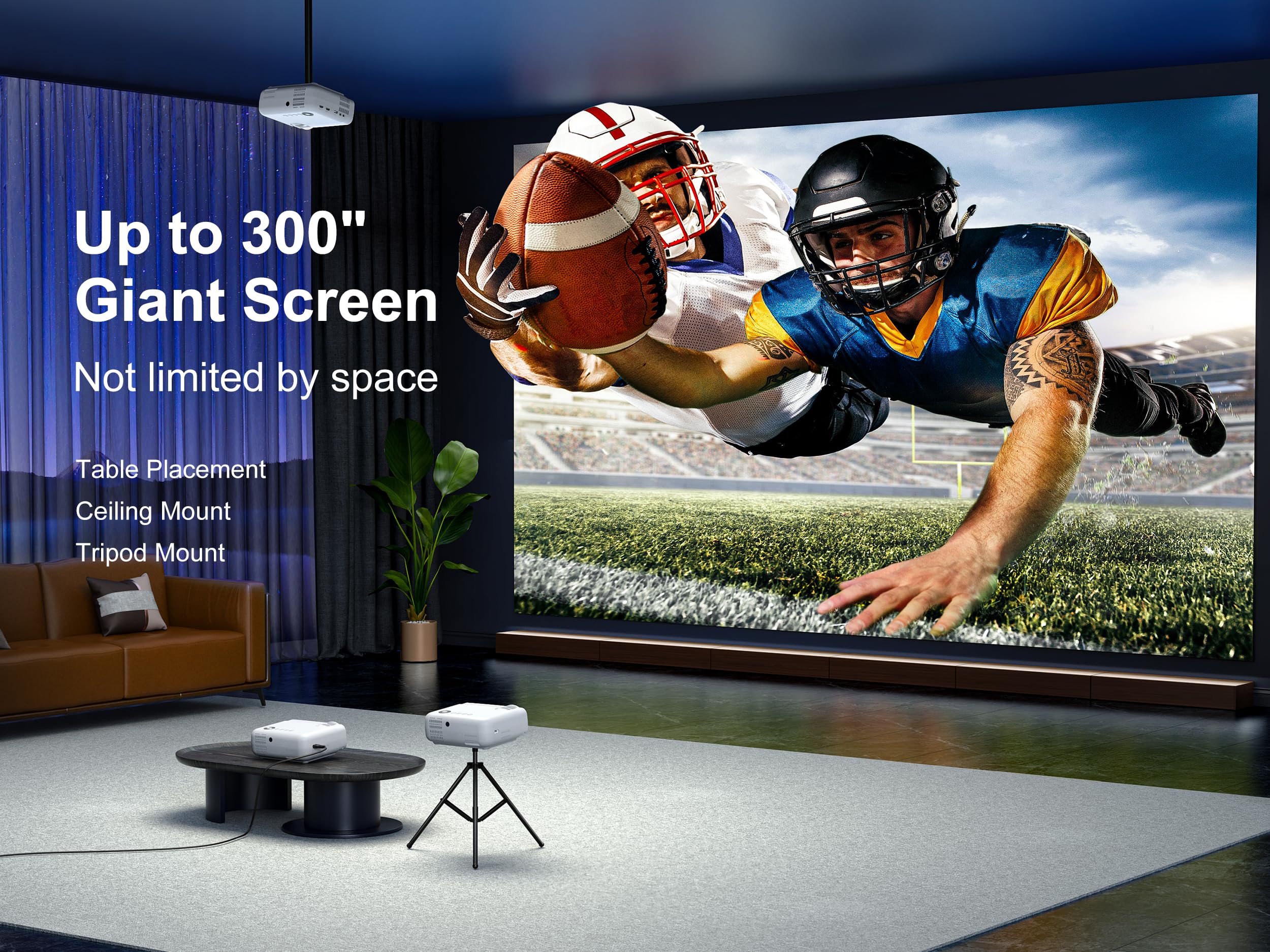 AGREAGO 1080P WiFi Bluetooth Projector - 14000L Lumens, 4K Supported, 5G WiFi, Portable Outdoor Movie Projector with Screen | Compatible with TV Stick, iOS, Android, Windows, HDMI, USB | Perfect for Home Theater, Backyard Movies, Camping & Presentations