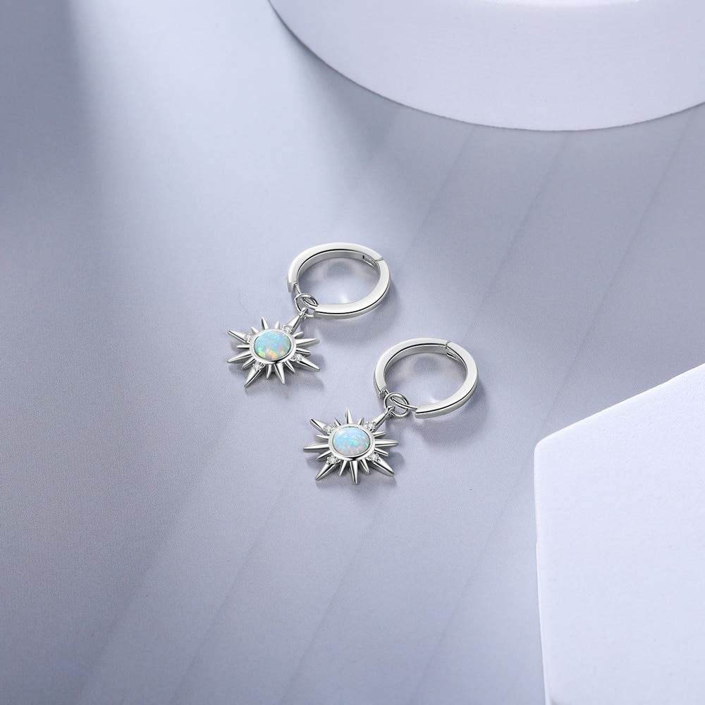 925 Sterling Silver Sun Hoop Earrings with Opal & CZ Charms - Elegant Wedding Jewelry for Women | Perfect for Bridal, Party & Everyday Wear