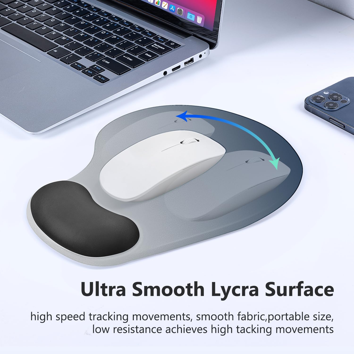 Soqool Ergonomic Mouse Pad with Comfortable Gel Wrist Rest - Non-Slip PU Base for Pain Relief, Durable & Washable - Graphite Black - Perfect for Office, Gaming & Long Computer Work Sessions