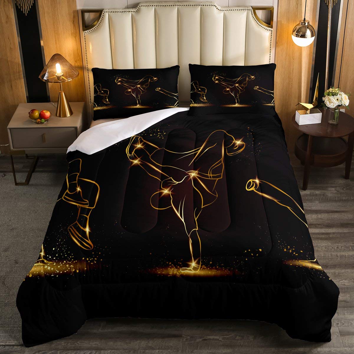 Japanese Ukiyoe Kung Fu Comforter Set - 3Pcs Queen Size Bedding with Exotic Silhouette Design for Kids Boys Girls | Perfect for Themed Bedrooms, Anime Fans & Asian-Inspired Home Decor