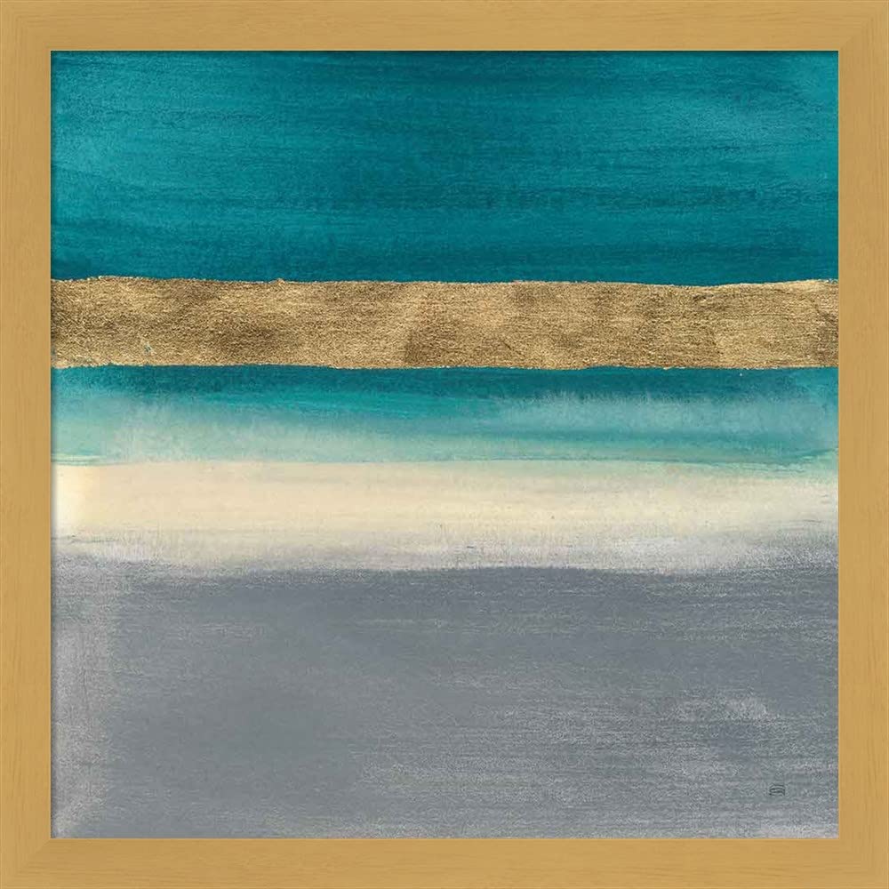 Gold Emerald II by Chris Paschke - 13x13 Inch Framed Art Print with Deep Natural Wood Frame - Elegant Wall Decor for Living Room, Bedroom & Office