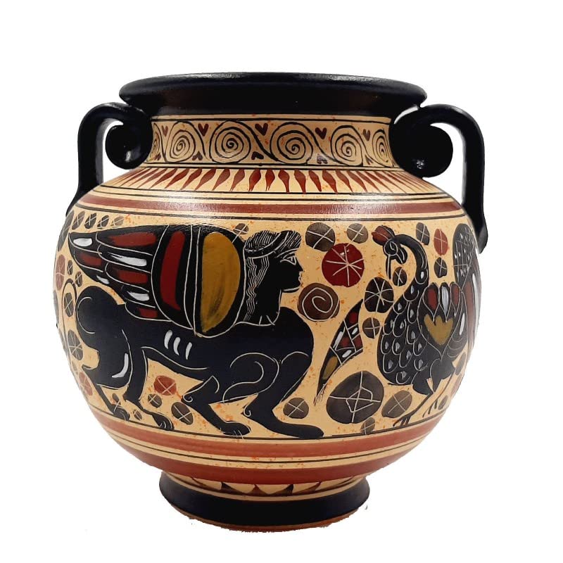 Ancient Greek Krater Vase - 15cm Corinthian Art Pottery, Handcrafted Ceramic Vase for Home Decor, Wedding Gift & Museum Display