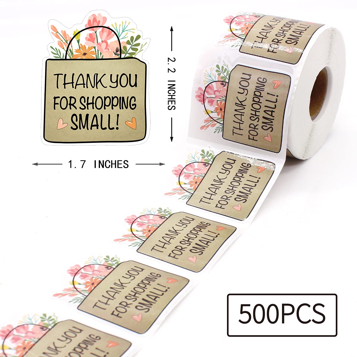 Littlefa Cute Thank You Stickers for Small Business - 500pcs Floral Basket Handmade Envelope Seals & Mail Packaging Labels - Perfect for Etsy Shops, Gift Wrapping, and Thank You Cards