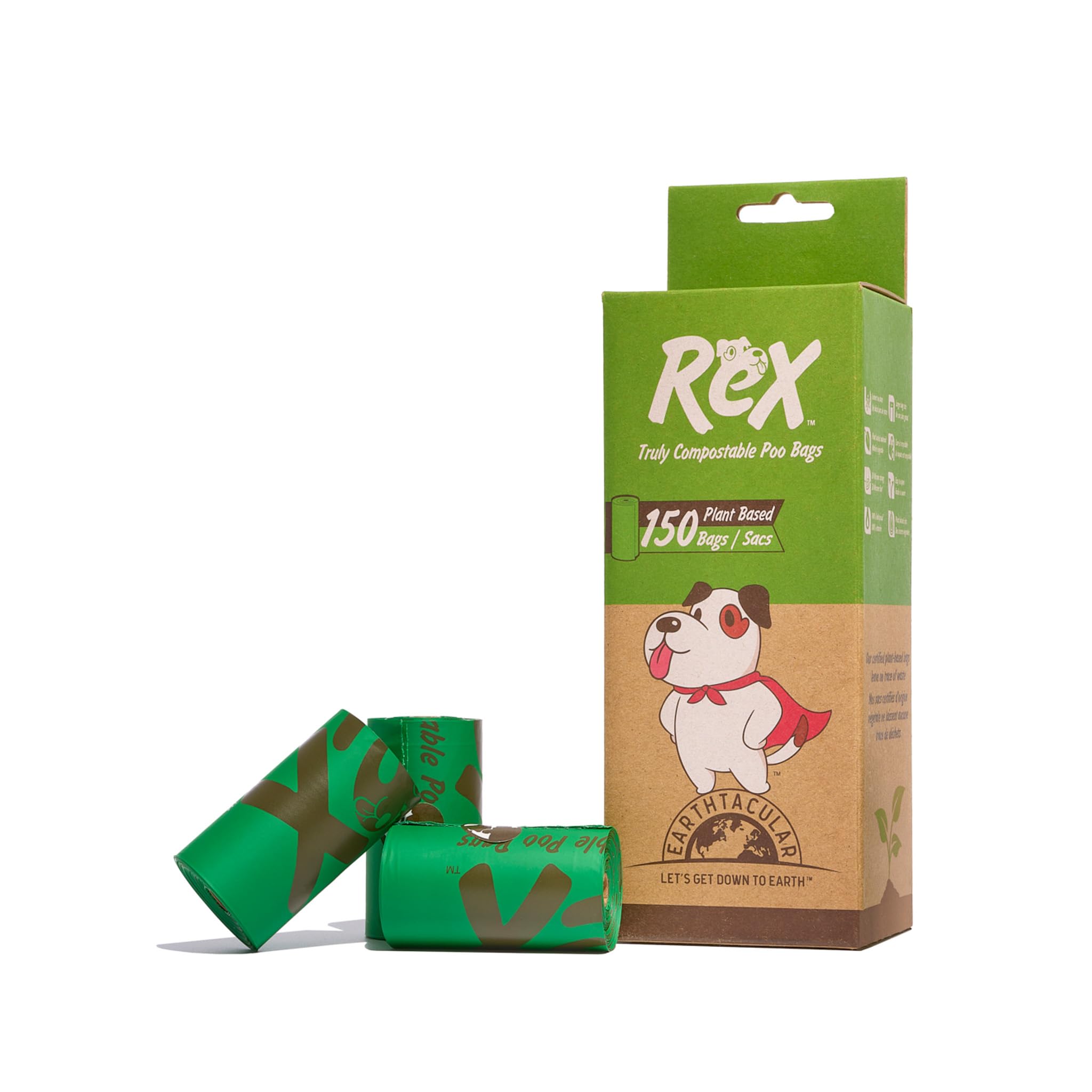 REX Certified Home Compostable Dog Poop Bags - Eco-Friendly, Plant-Based, Unscented, Extra Thick & Leak-Proof Waste Bags (9x13 Inches, 150 Count) - Perfect for Daily Dog Walks, Park Visits & Backyard Cleanup