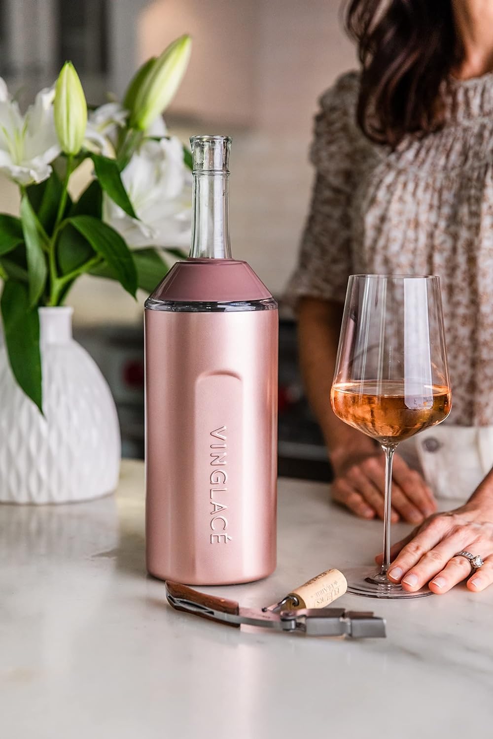 Vinglacé Personalized Wine & Champagne Bottle Chiller - Custom Engraved Gift for Wine Lovers (Rose Gold) | Perfect for Weddings, Anniversaries & Holiday Gifts