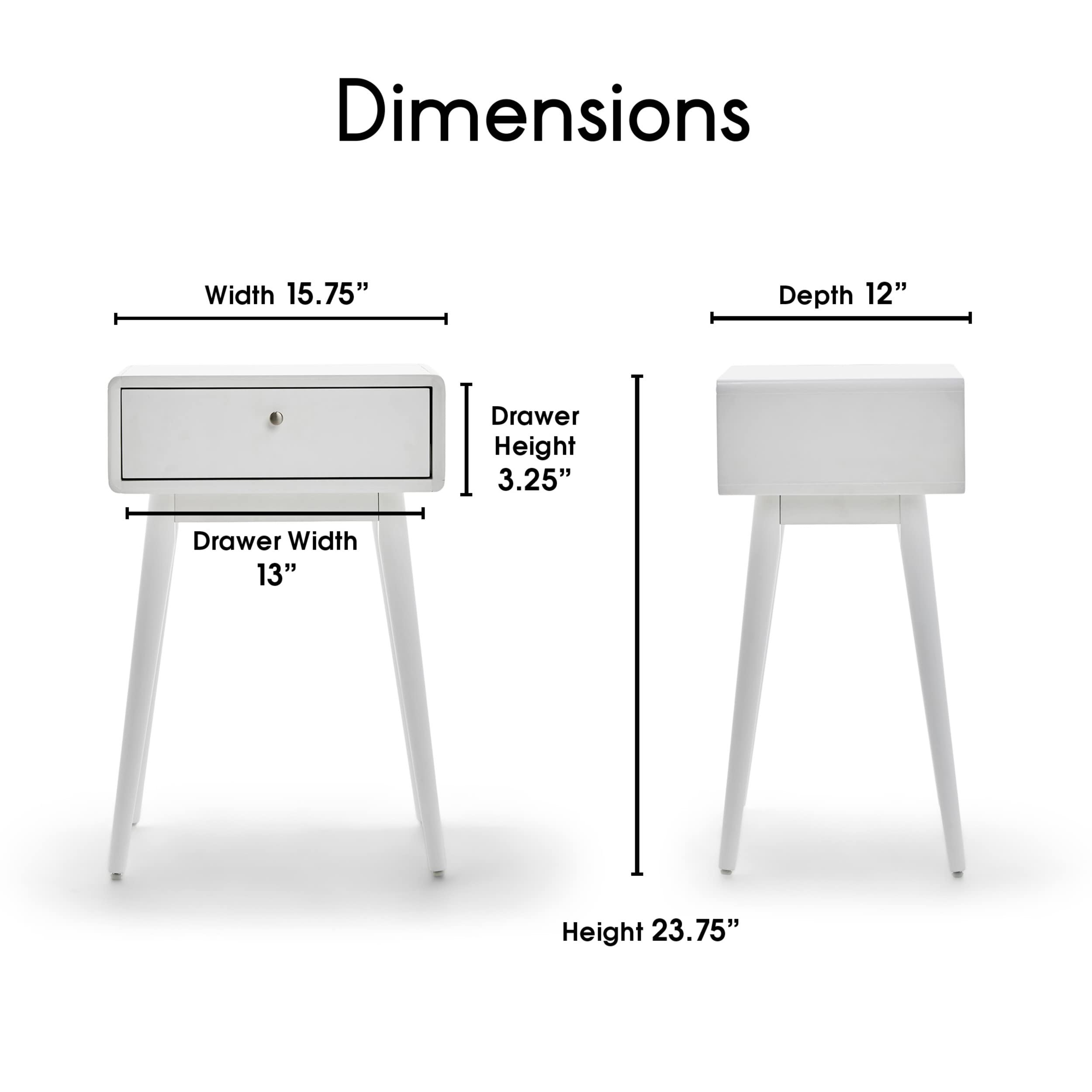 Elle Decor Rory White Side Table - Minimalist Mid-Century Nightstand for Bedroom & Living Room