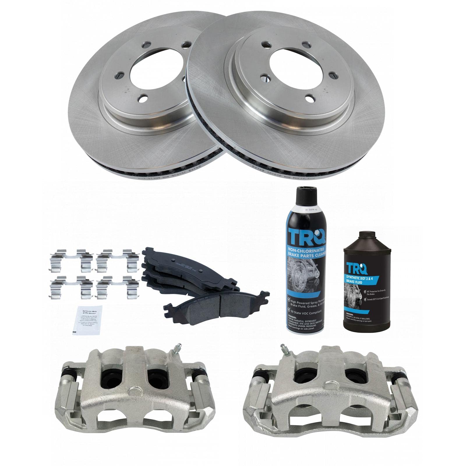 TRQ Front Brake Pad & Rotor Kit - Ceramic Vented Brake Pads, Rotors, Calipers & Chemical Kit - Compatible with 2006-2010 Ford Explorer, 2007-2010 Explorer Sport Trac, Mercury Mountaineer - Perfect for Smooth Stopping & Enhanced Safety on Highways & Mountain Roads