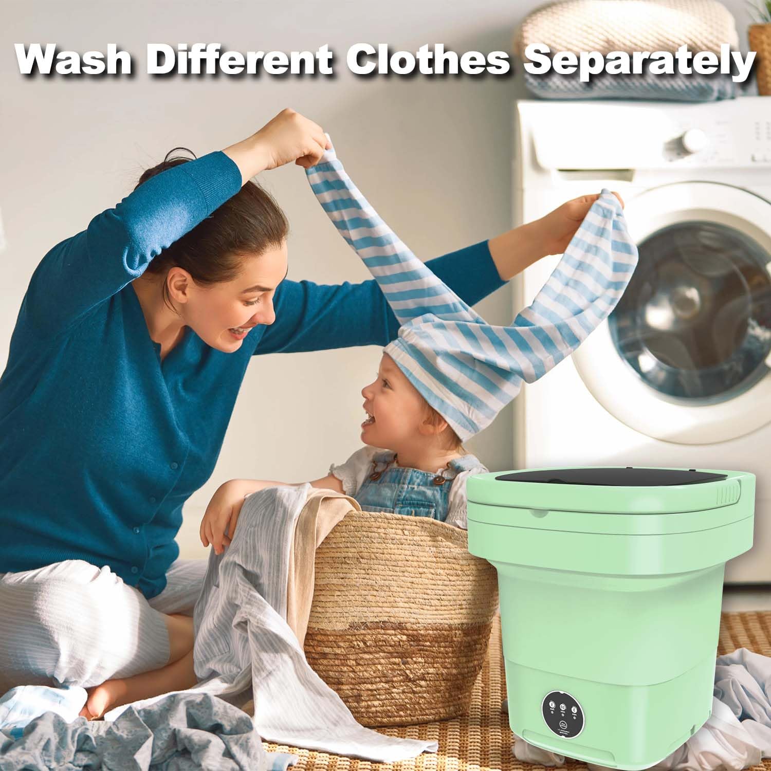 Portable Washing Machine 11L Large Capacity - Compact Collapsible Mini Washer & Dryer with Spin Function for Travel, Apartments, Camping - Perfect for Socks, Underwear & Baby Clothes (Green) | Space Saving Laundry Solution for Small Homes & Dorms