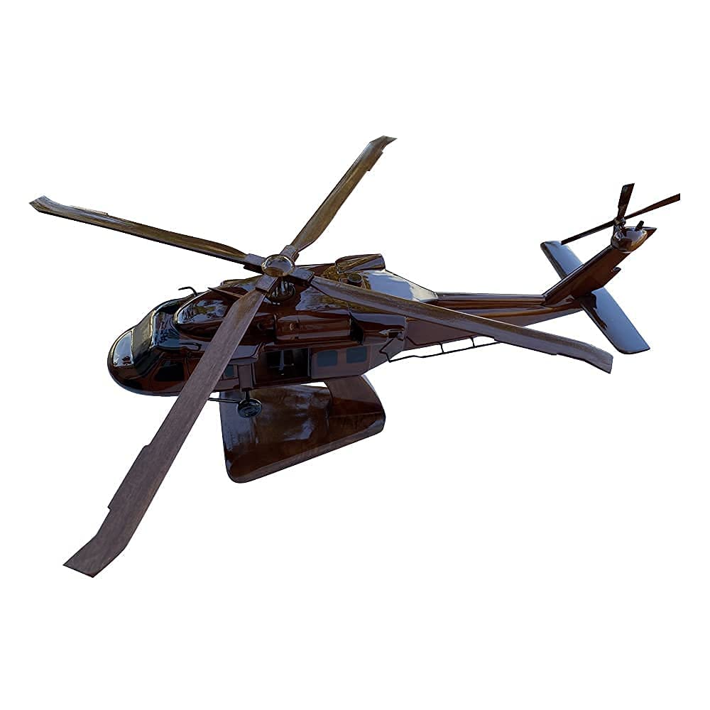 UH60 Blackhawk Helicopter Model - Mahogany Wood Desktop Display - Perfect for Military Enthusiasts, Office Decor & Gift Ideas
