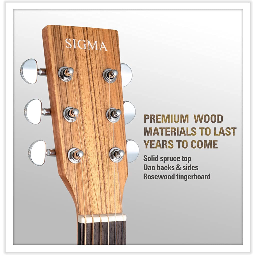Sigma Junior 3/4 Size Acoustic Guitar with Solid Spruce Top, Mahogany Back & Sides - Natural Gloss Finish, Rosewood Bridge & Premium Steel Strings | Compact Travel Guitar for Kids & Beginners | Perfect for Camping, Road Trips & Small Hands