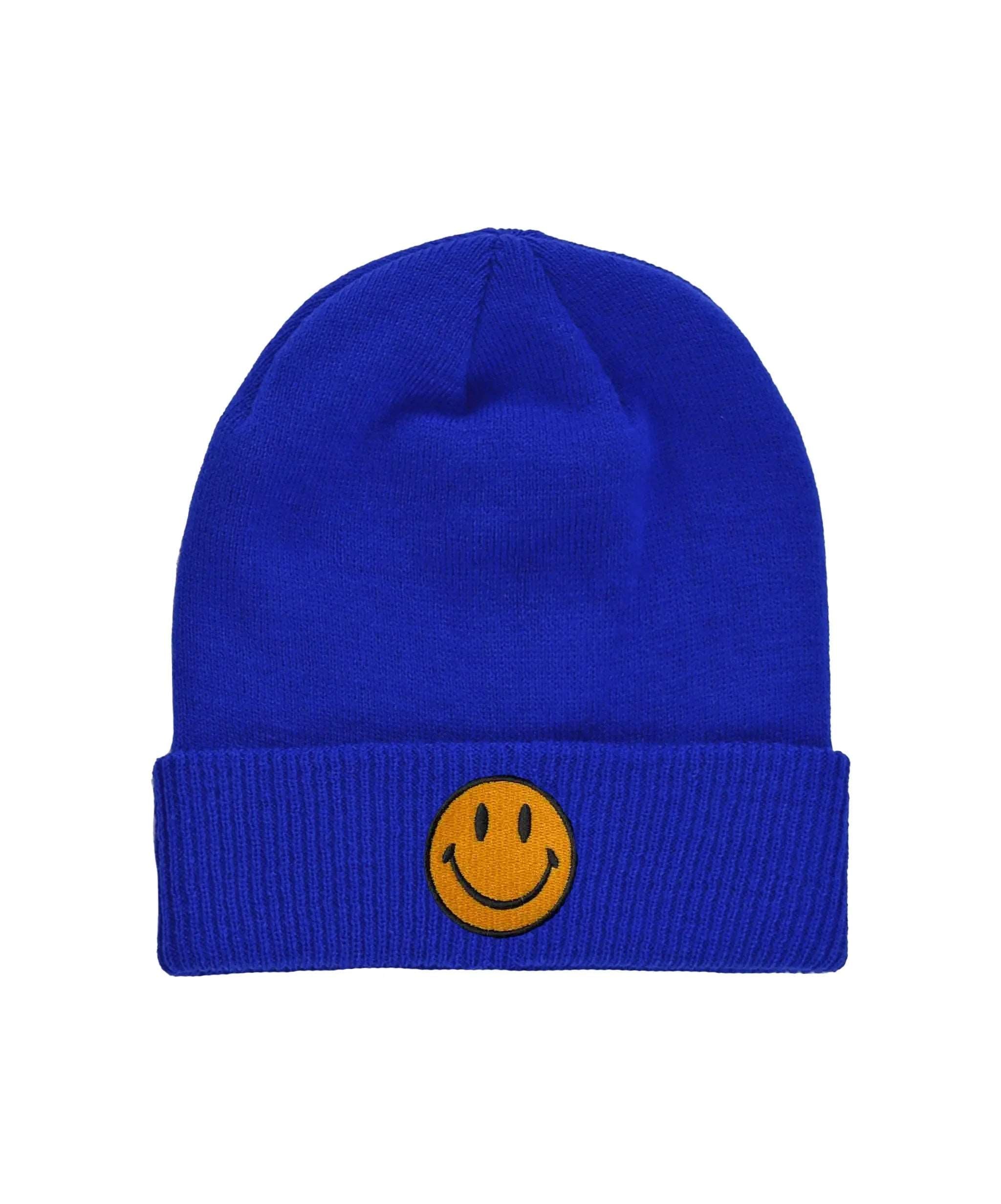 Aviator Nation Women's Smiley 2 Rib Cuff Beanie - Royal Blue Winter Hat for Women, Soft Knit Skull Cap, Trendy Streetwear Accessory for Cold Weather & Outdoor Activities