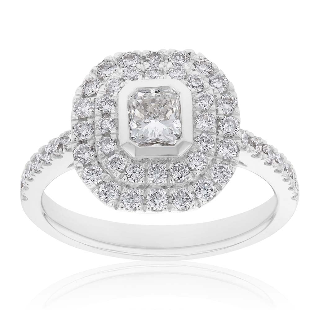 18K White Gold 1.30 Carat Diamond Halo Engagement Ring for Women - Perfect for Proposals, Anniversaries & Special Occasions