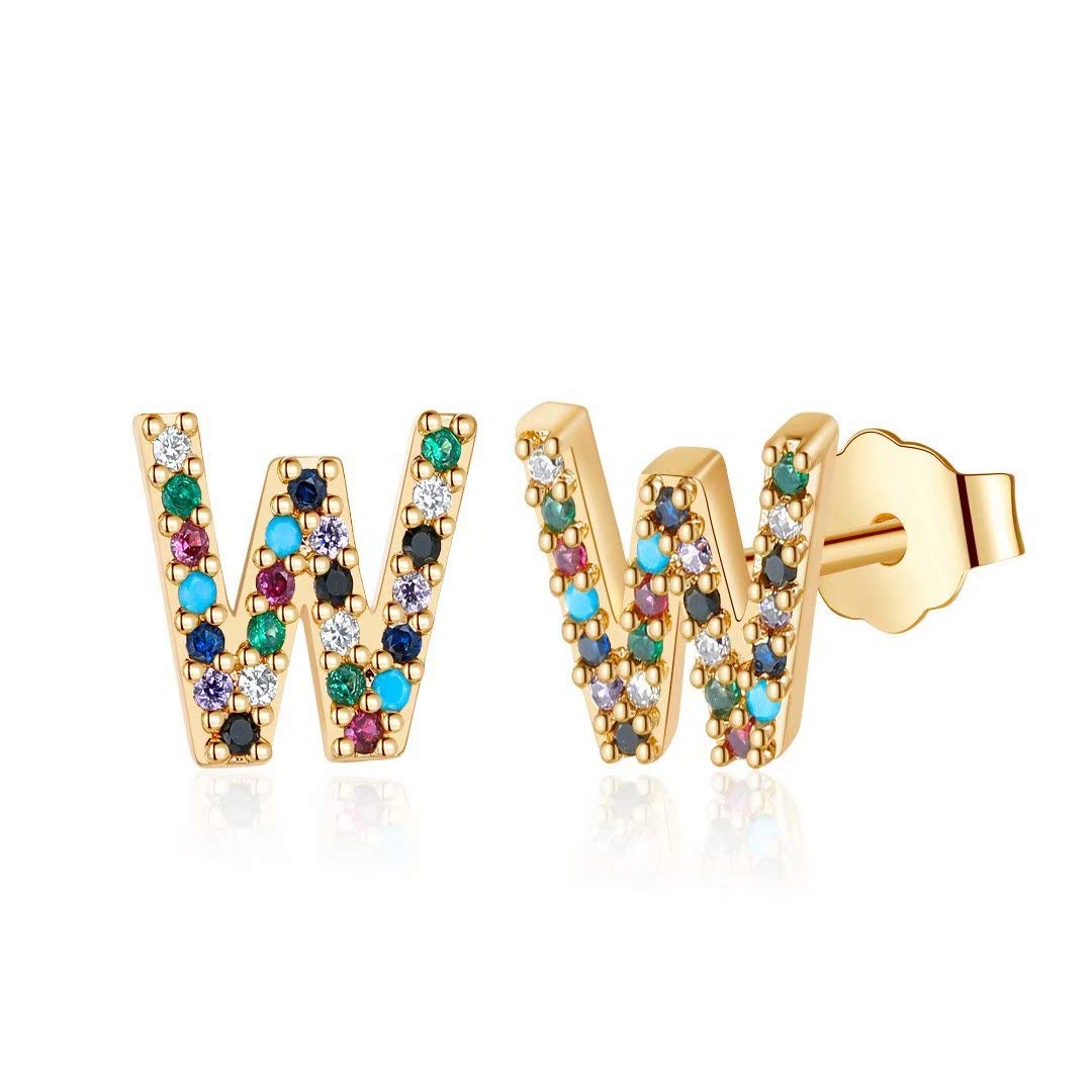 Hypoallergenic 925 Sterling Silver Initial Stud Earrings for Women & Girls - Gold Plated Rainbow Cubic Zirconia Letter Earrings | Perfect Jewelry Gift for Birthdays, Anniversaries & Everyday Wear