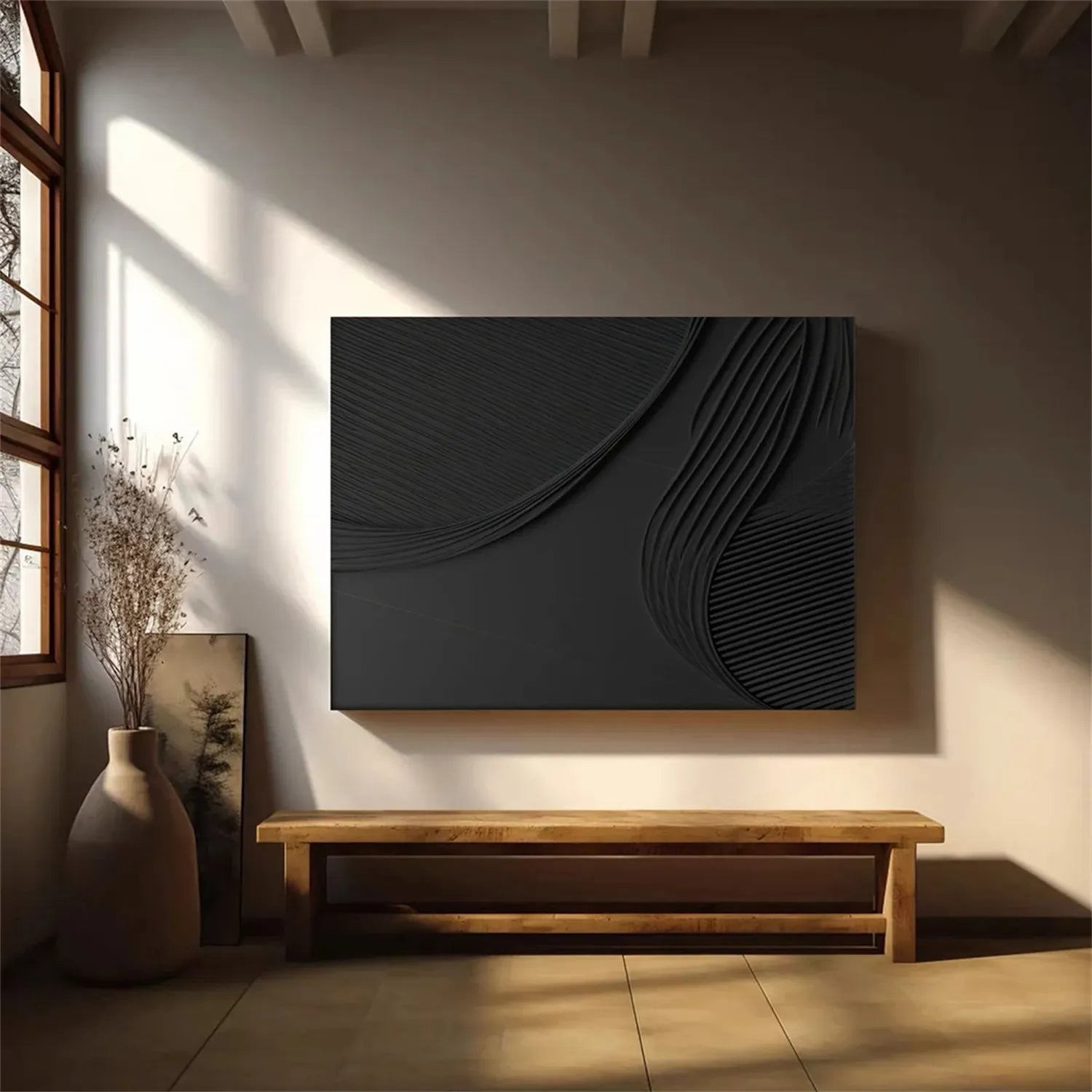 Black Minimalist Textured Abstract Wall Art Painting - Modern Home Decor for Living Room, Bedroom & Office #MZ127