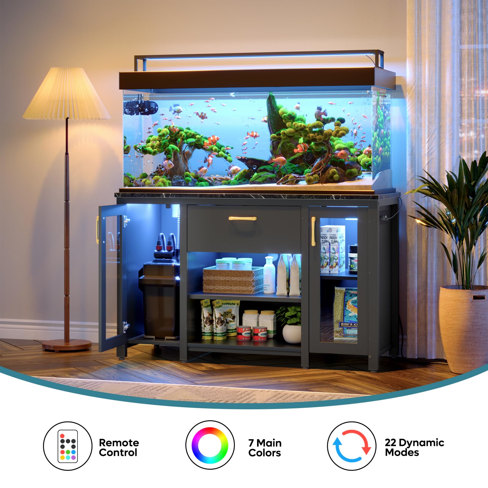 Bestier 55-75 Gallon Heavy Duty Aquarium Stand with Power Outlet & LED Light - 49.2