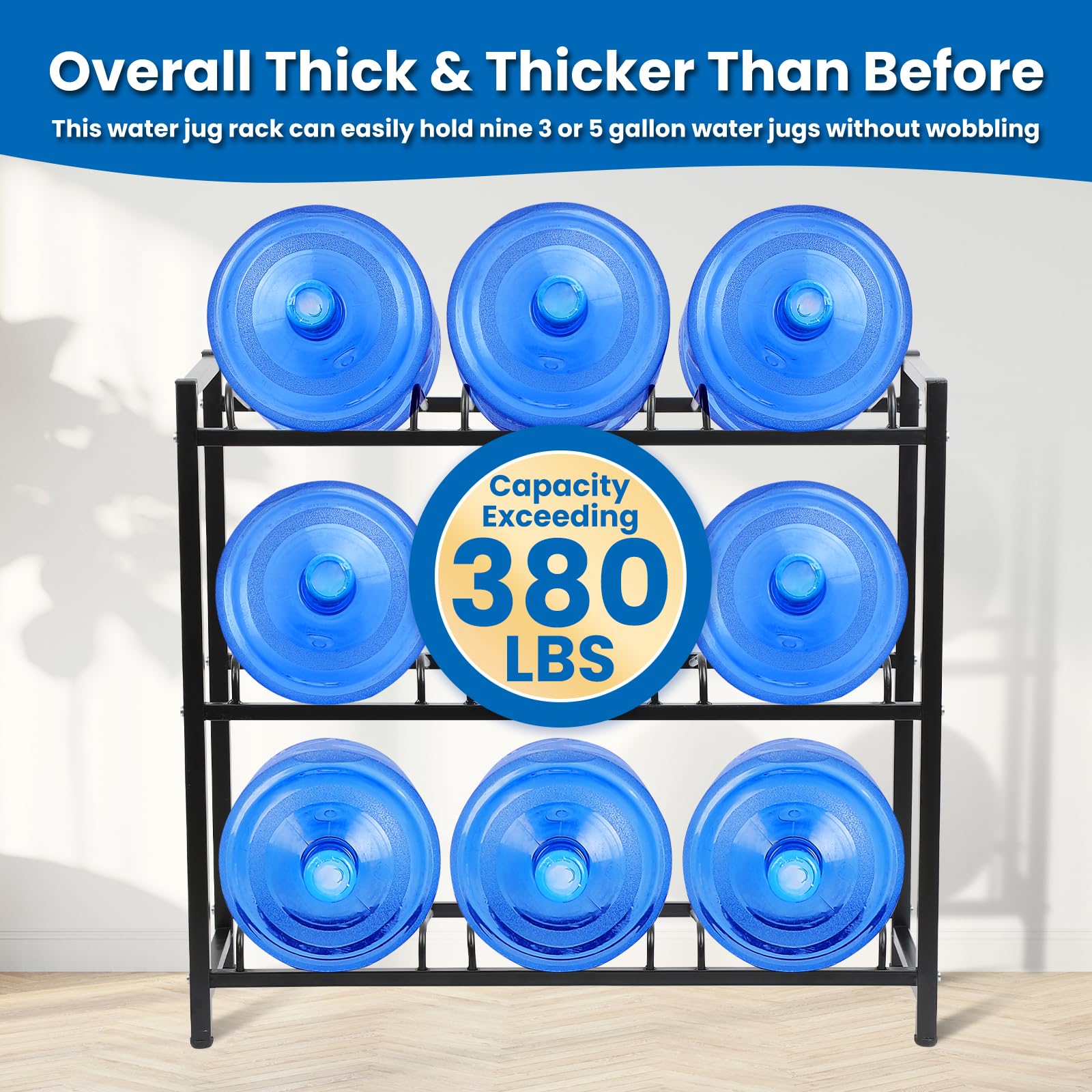 5 Gallon Water Jug Holder - Heavy Duty 3-Tier Detachable Storage Rack for 9 Water Jugs, No Wobble Design | Space-Saving Organizer for Home, Office, Garage | Perfect for Water Cooler Setup and Bulk Water Storage
