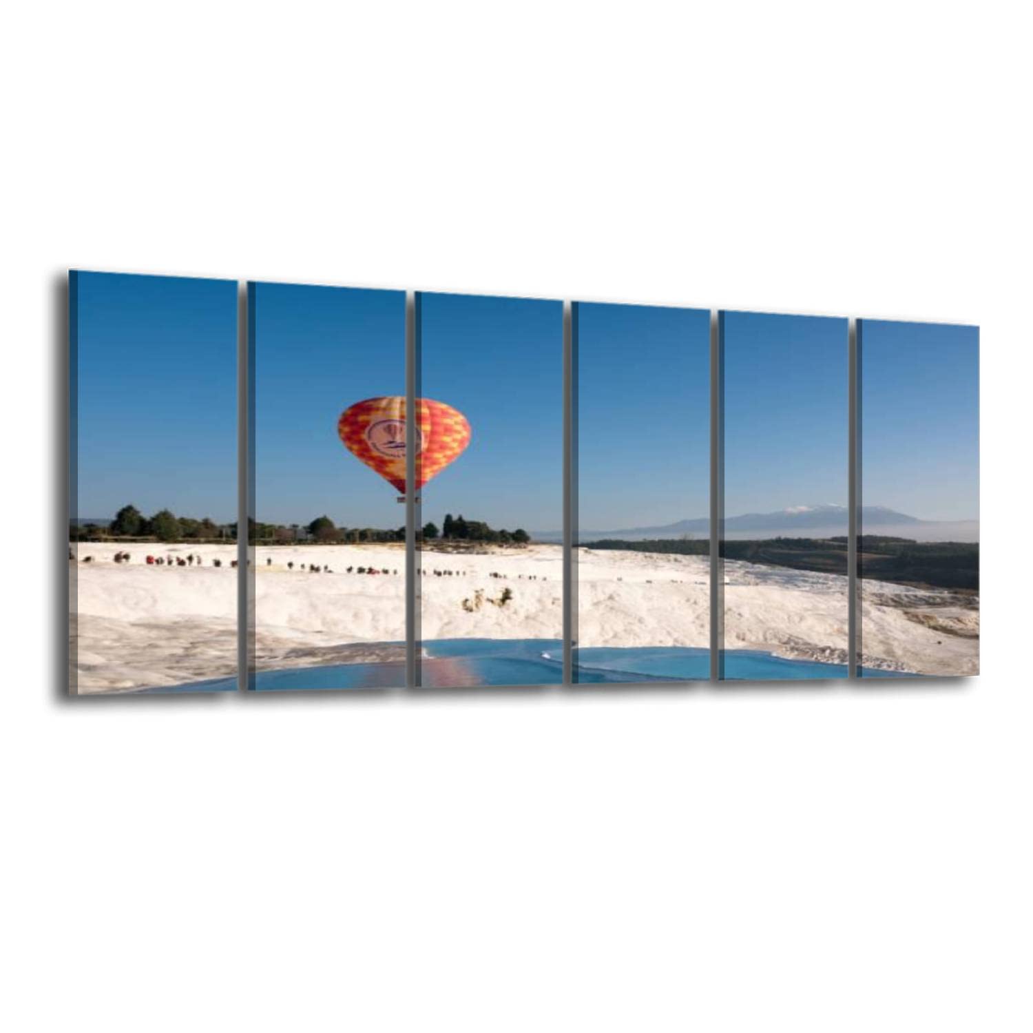 6-Panel Pamukkale Travertine Hot Air Balloon Wall Art Canvas Print - Framed Modern Painting for Living Room, Large Size Ready to Hang Home Decor | Perfect for Bohemian Style Interiors & Office Wall Decor