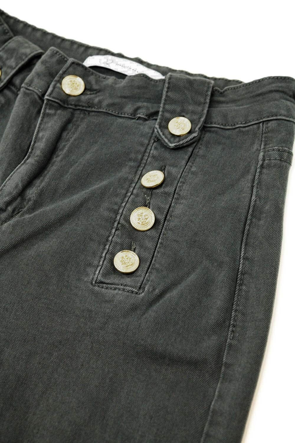 Dark Gray High Waist Button-Fly Jeans for Women - Classic Straight Leg Denim Pants with Gold Side Buttons | Perfect for Casual Outfits, Office Wear & Date Nights