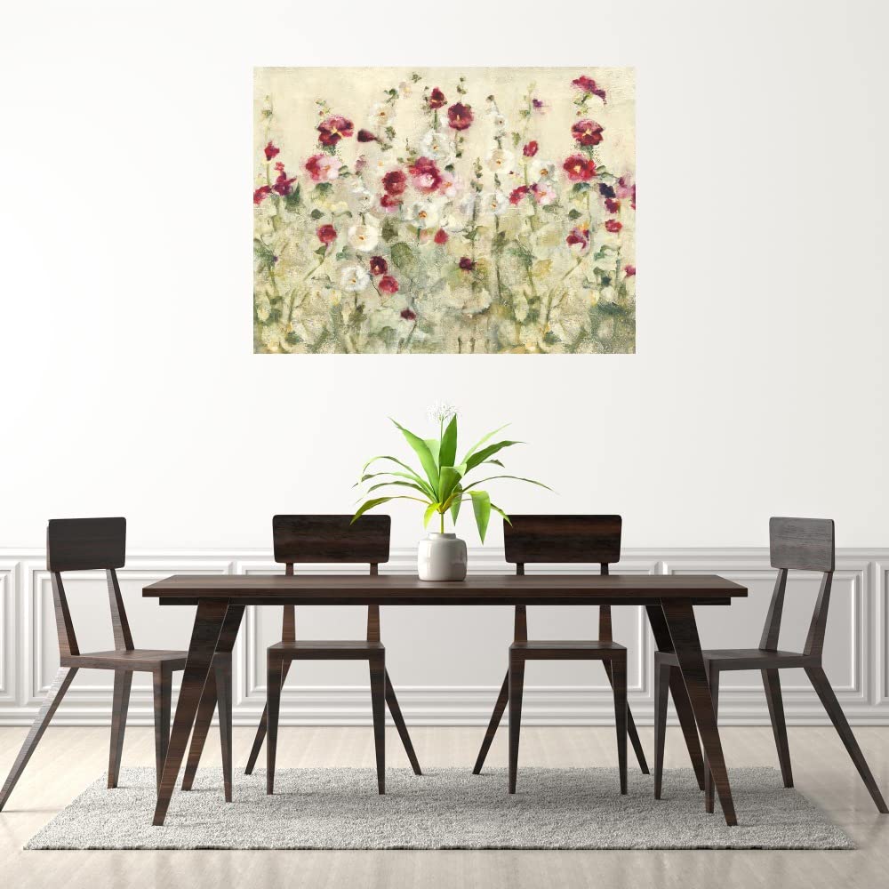 Cheri Blum Hollyhocks Fine Art Canvas Wall Decor - 32x24 Inch Ready to Hang Painting for Living Room, Bedroom, Office - Floral Home Decor Perfect for Housewarming Gifts & Interior Design