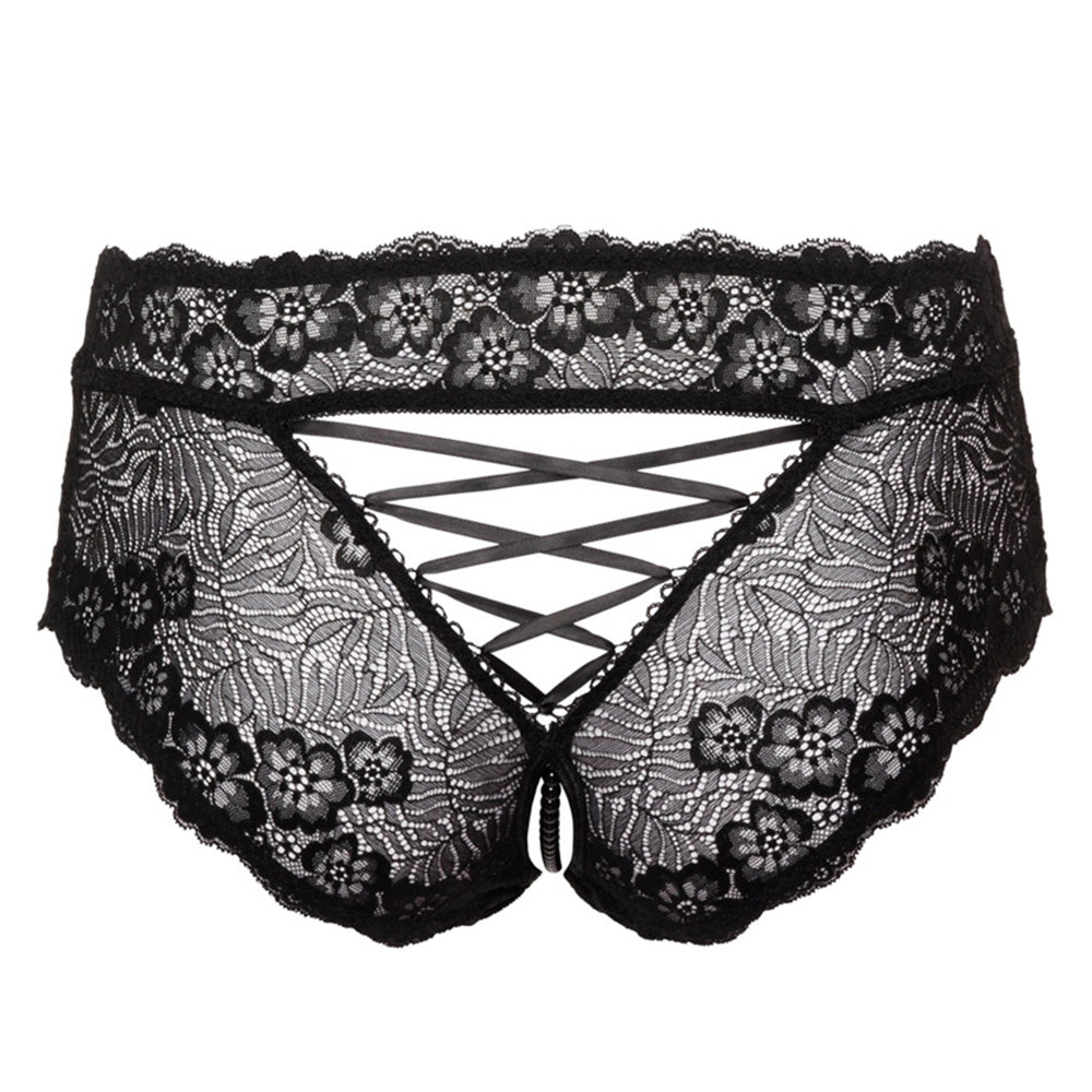 JSY Crotchless Pearl Lace Boyleg Panties - Sexy Lingerie for Women, Elegant Underwear with Pearl Details - Perfect for Valentine's Day, Bridal Shower & Romantic Nights