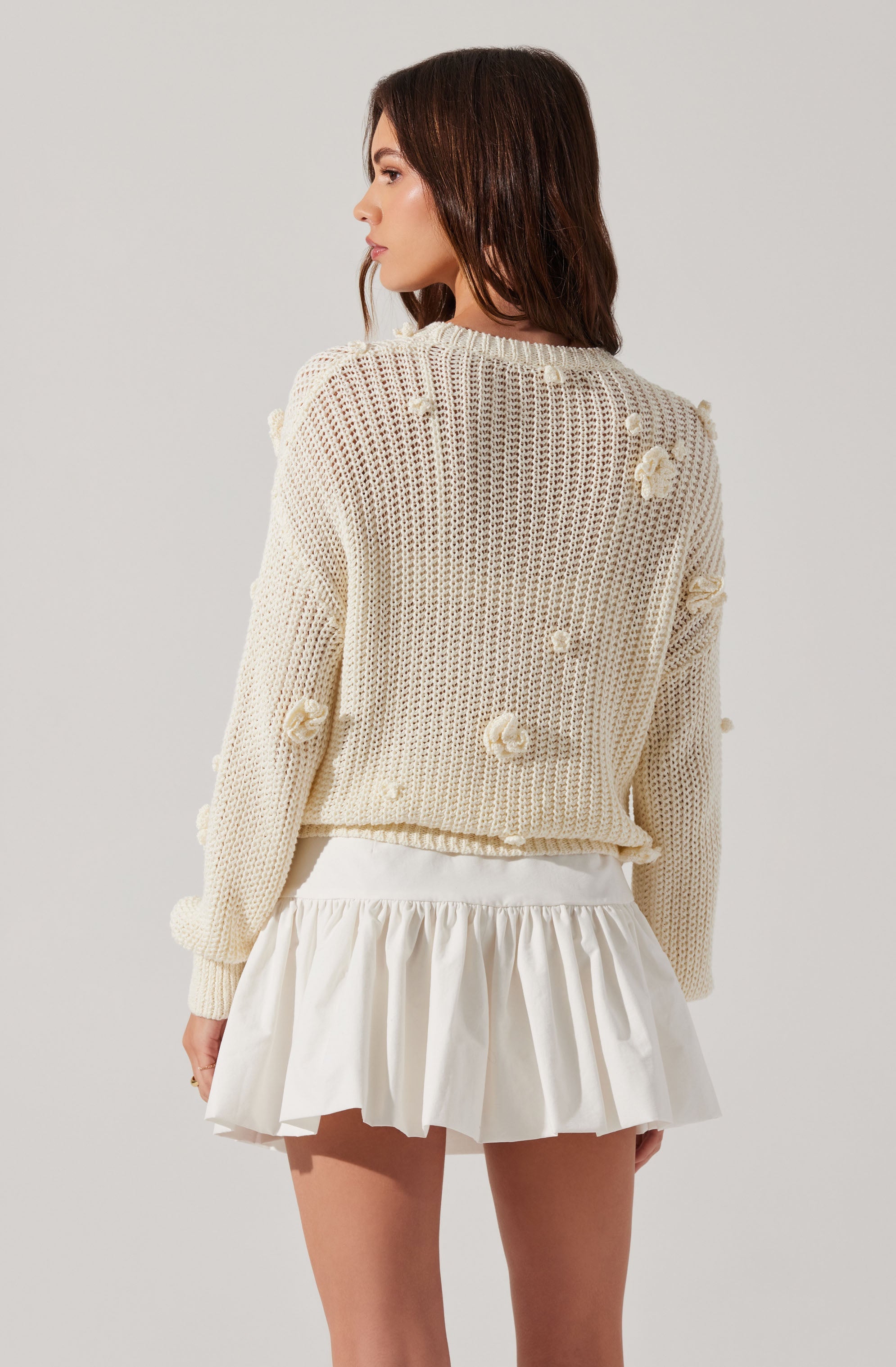 Hayley 3D Floral Crochet Sweater for Women - Boho Chic Knit Cardigan - Spring Summer Lace Pullover - Perfect for Beach Cover Ups, Date Nights & Casual Outfits